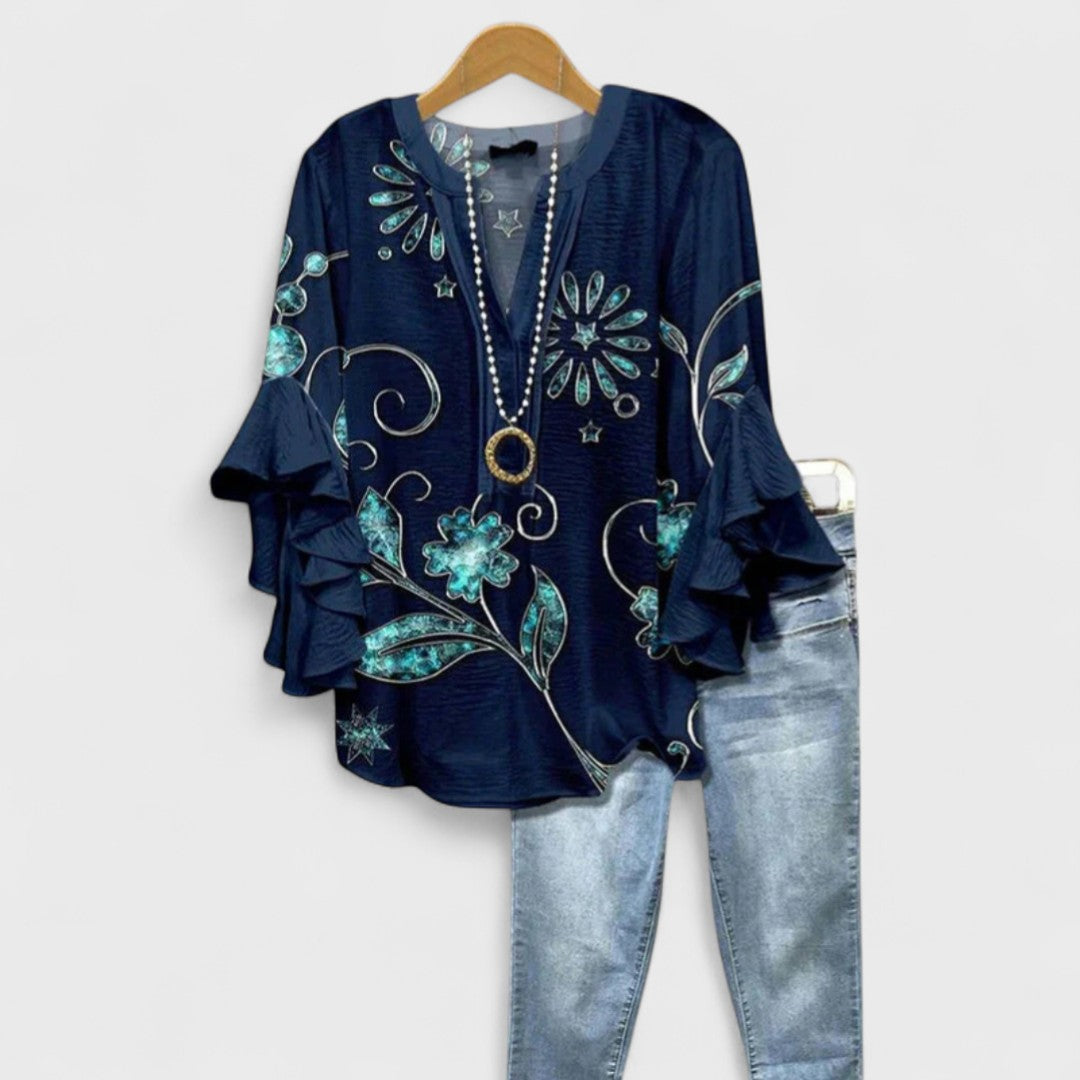 Mia | Floral Print Blouse with Ruffle Sleeves