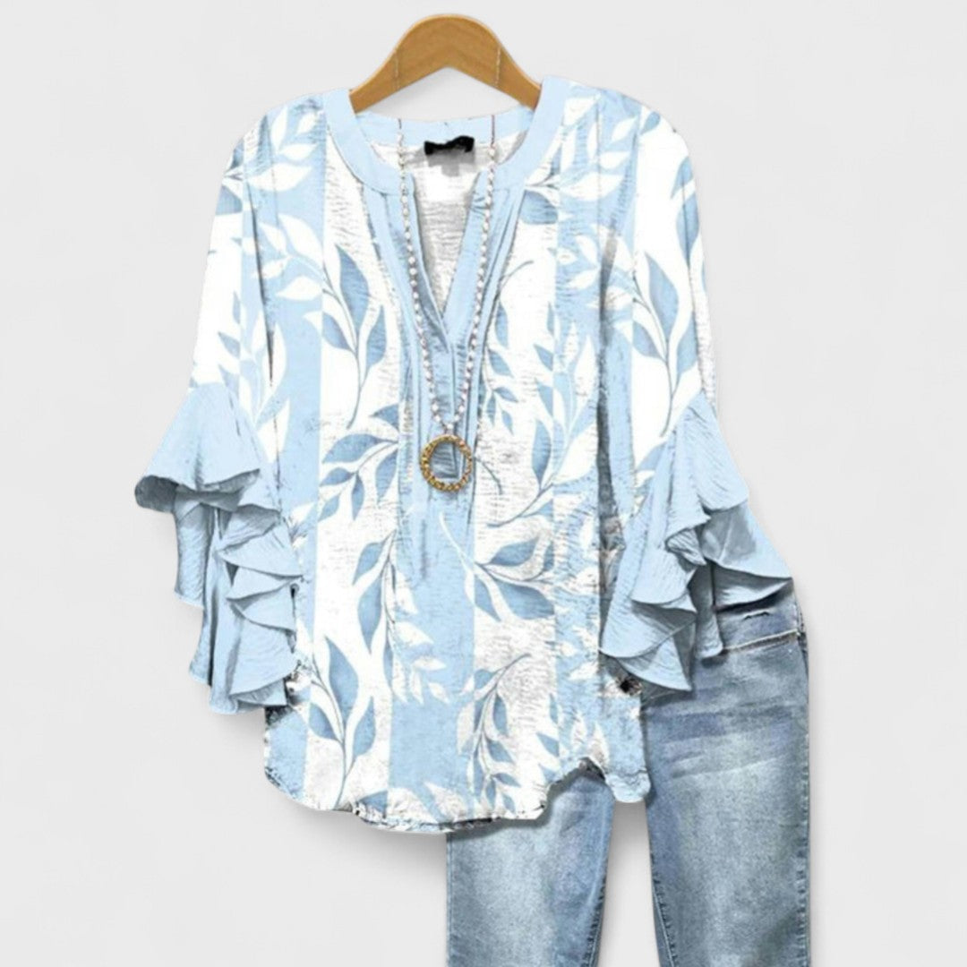 Mia | Floral Print Blouse with Ruffle Sleeves