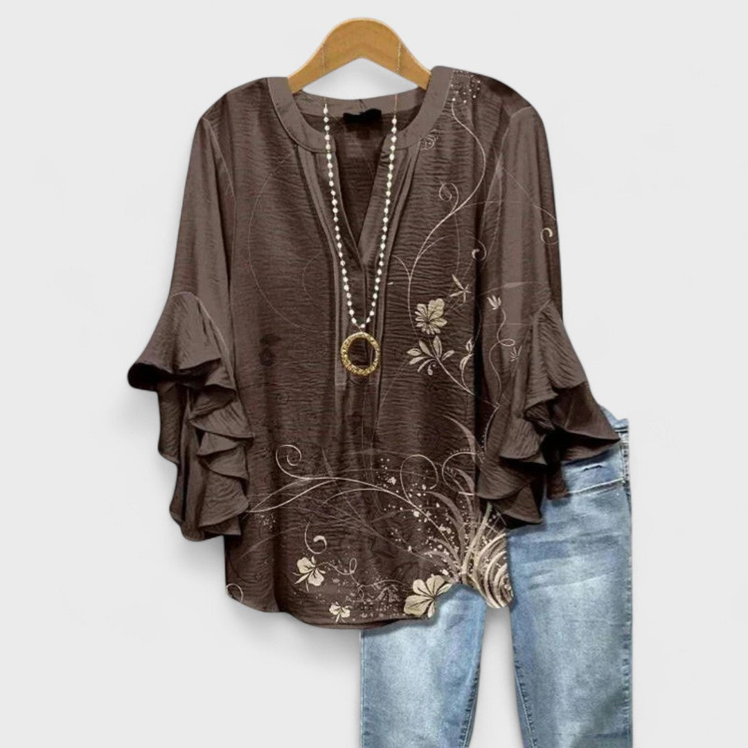 Mia | Floral Print Blouse with Ruffle Sleeves