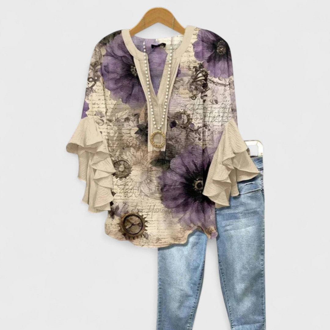 Mia | Floral Print Blouse with Ruffle Sleeves