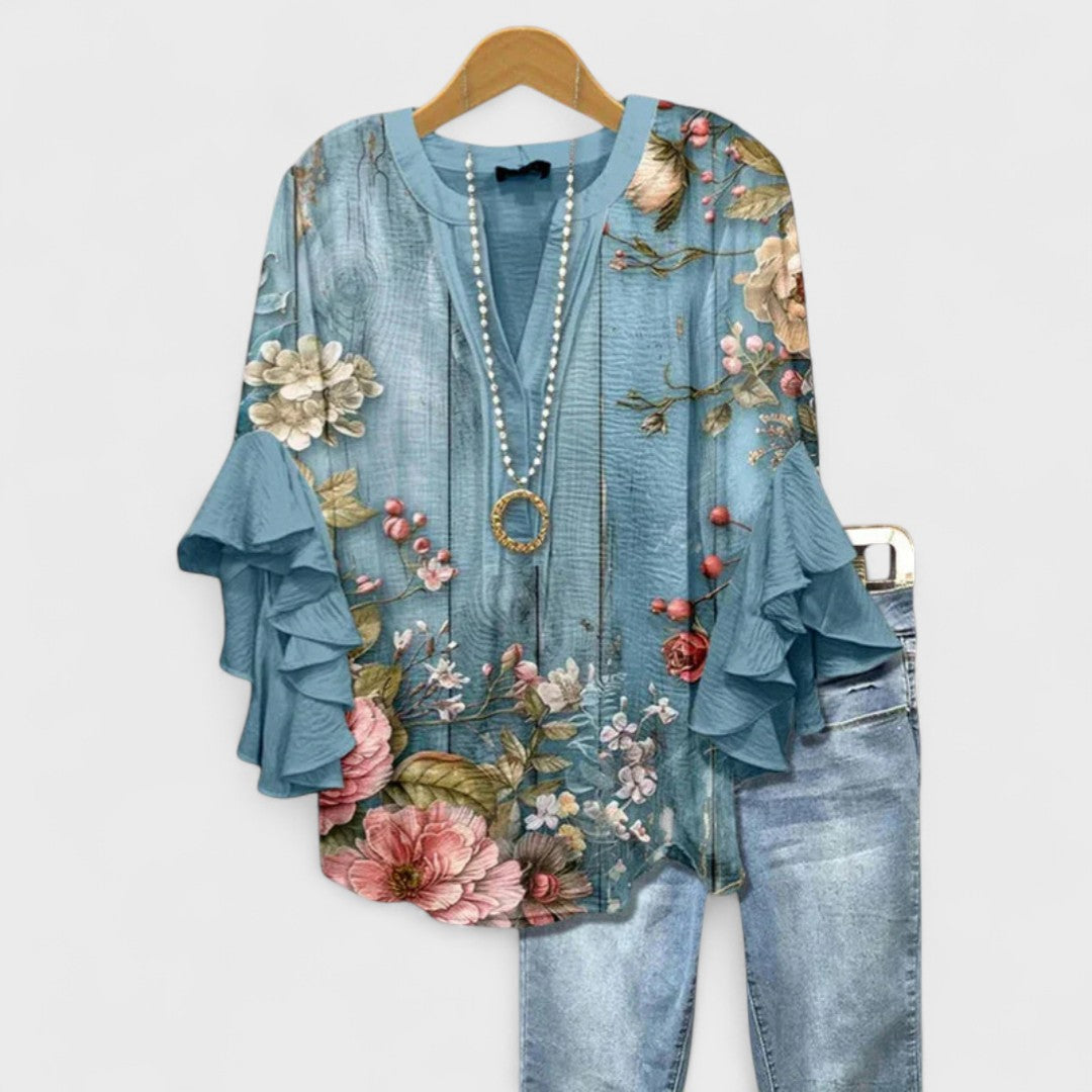 Mia | Floral Print Blouse with Ruffle Sleeves