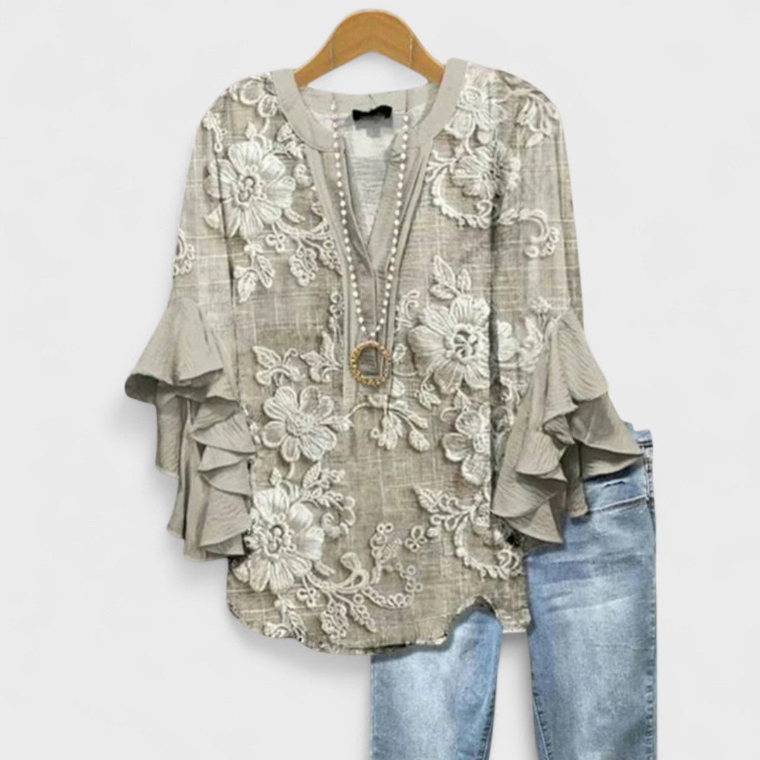 Mia | Floral Print Blouse with Ruffle Sleeves