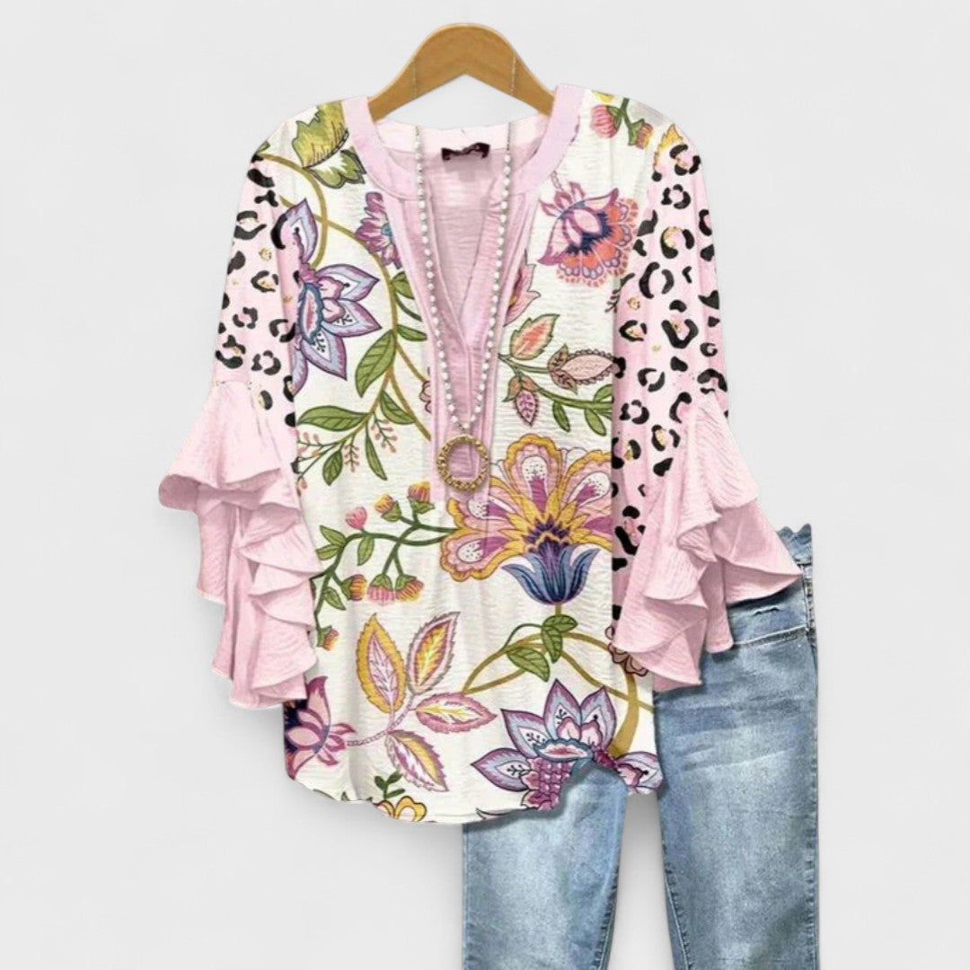 Mia | Floral Print Blouse with Ruffle Sleeves