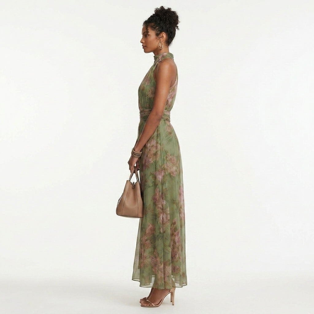 Morena | Floral Halter Wedding Guest Maxi Dress