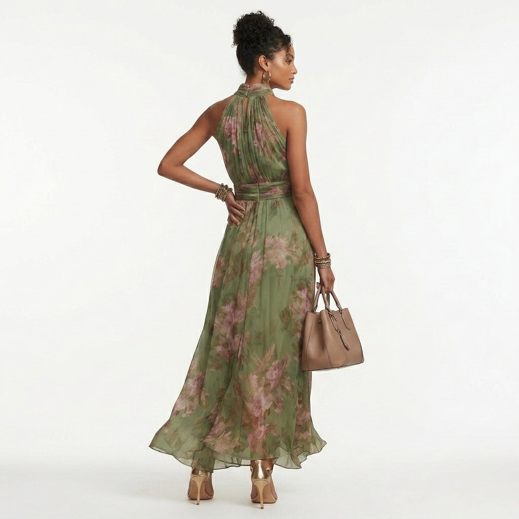 Morena | Floral Halter Wedding Guest Maxi Dress