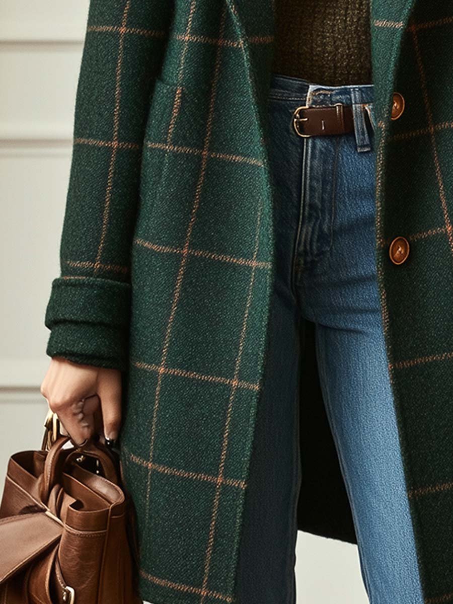 Nadine retro lapel plaid coat, view 3
