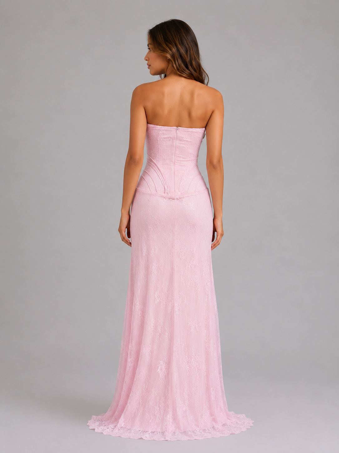 Nicola strapless lace maxi dress corset evening gown - side view