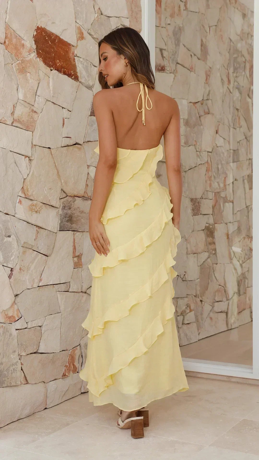 Noelle | Halter Ruffle Maxi Dress