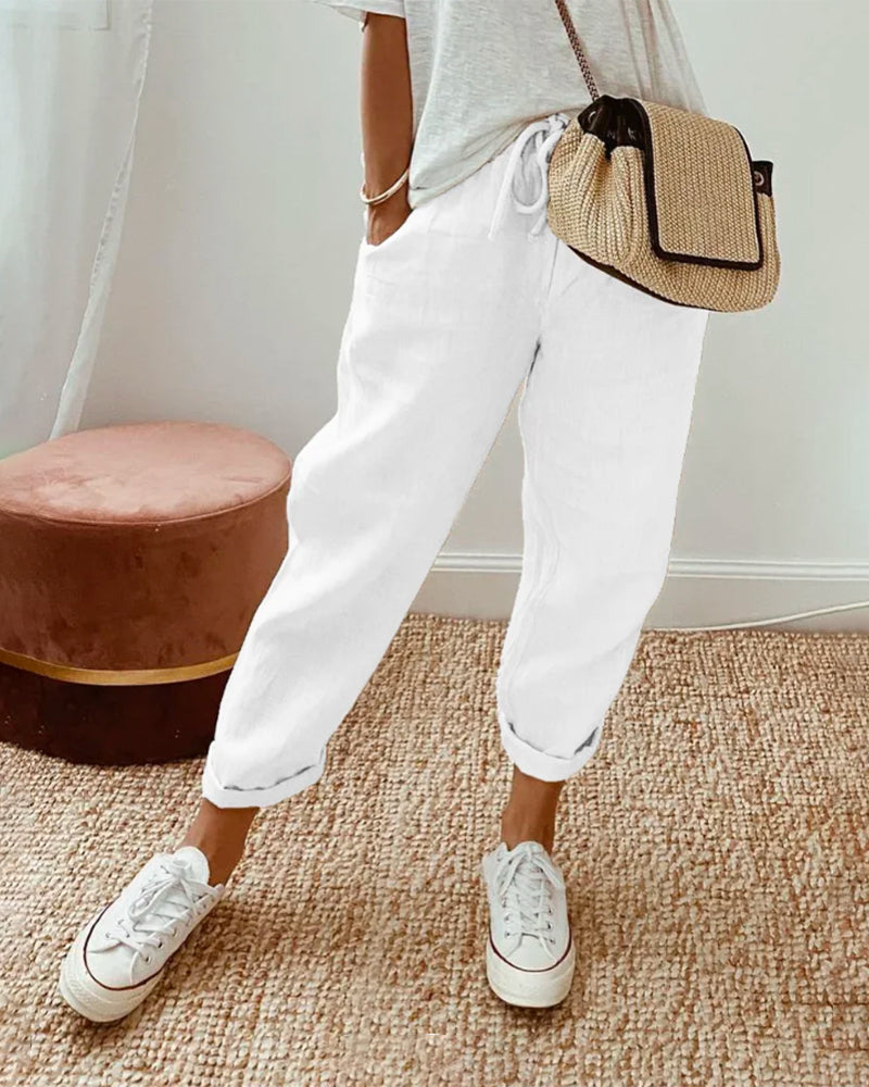 Nora wide leg drawstring trousers - waist detail