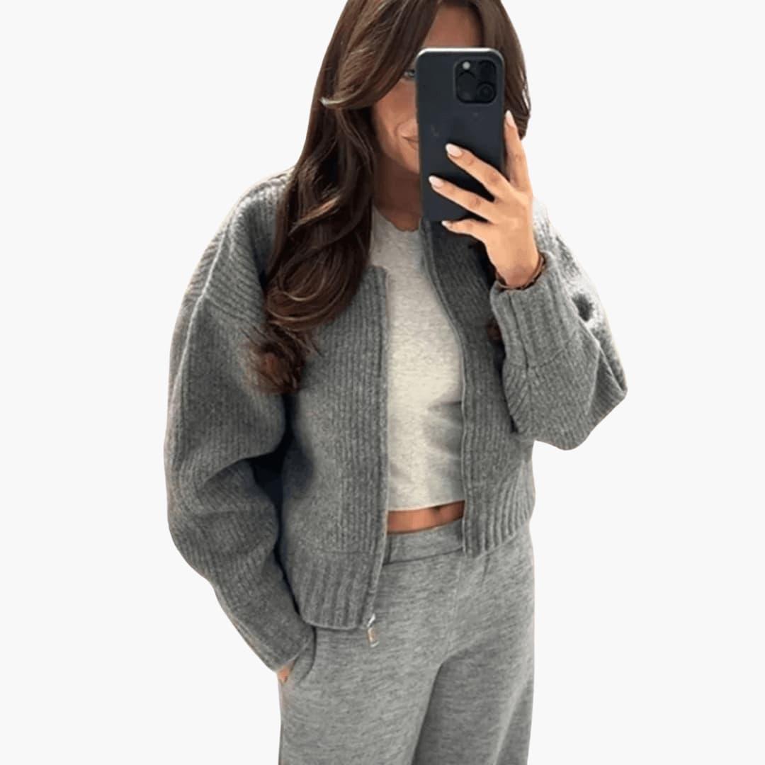 Norah cropped chunky knit cardigan - styled outfit