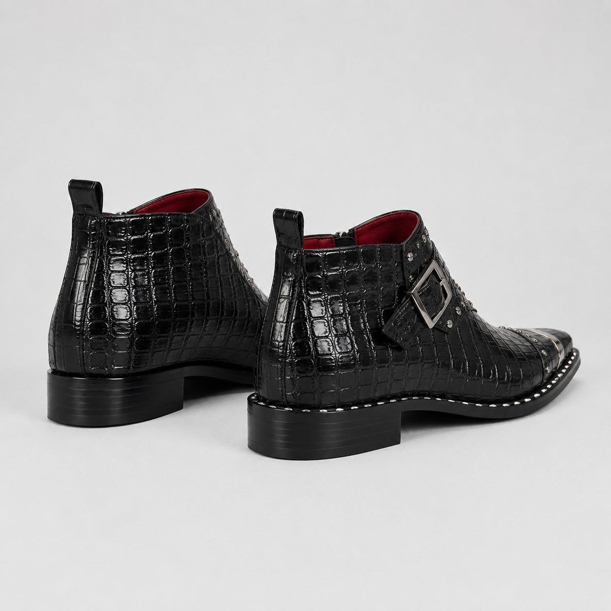 Odalric | Croc-Embossed Leather Monk Strap Boots