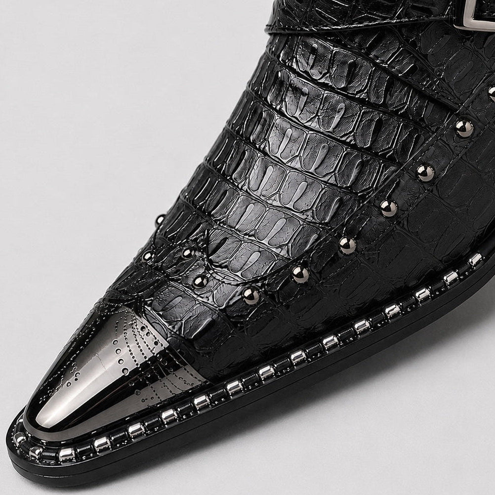 Odalric | Croc-Embossed Leather Monk Strap Boots