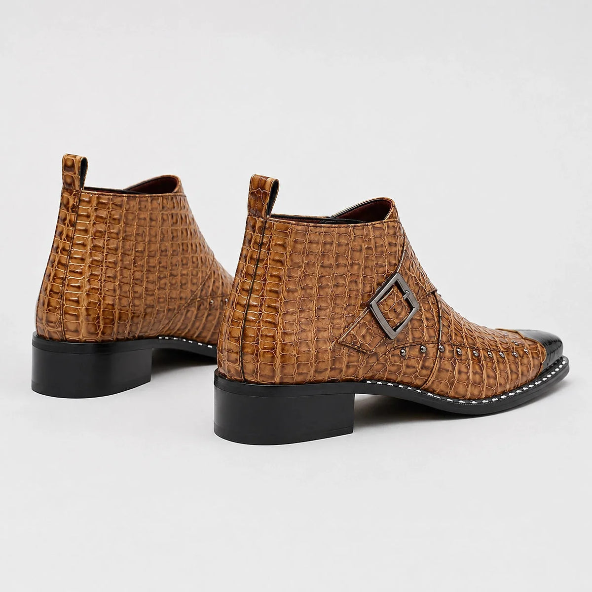 Odalric | Croc-Embossed Leather Monk Strap Boots