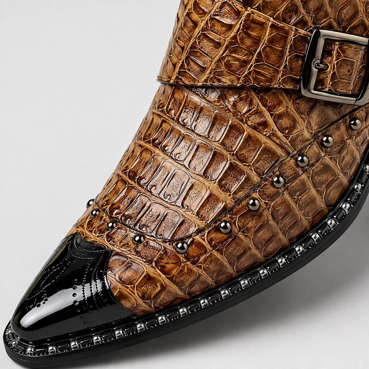 Odalric | Croc-Embossed Leather Monk Strap Boots