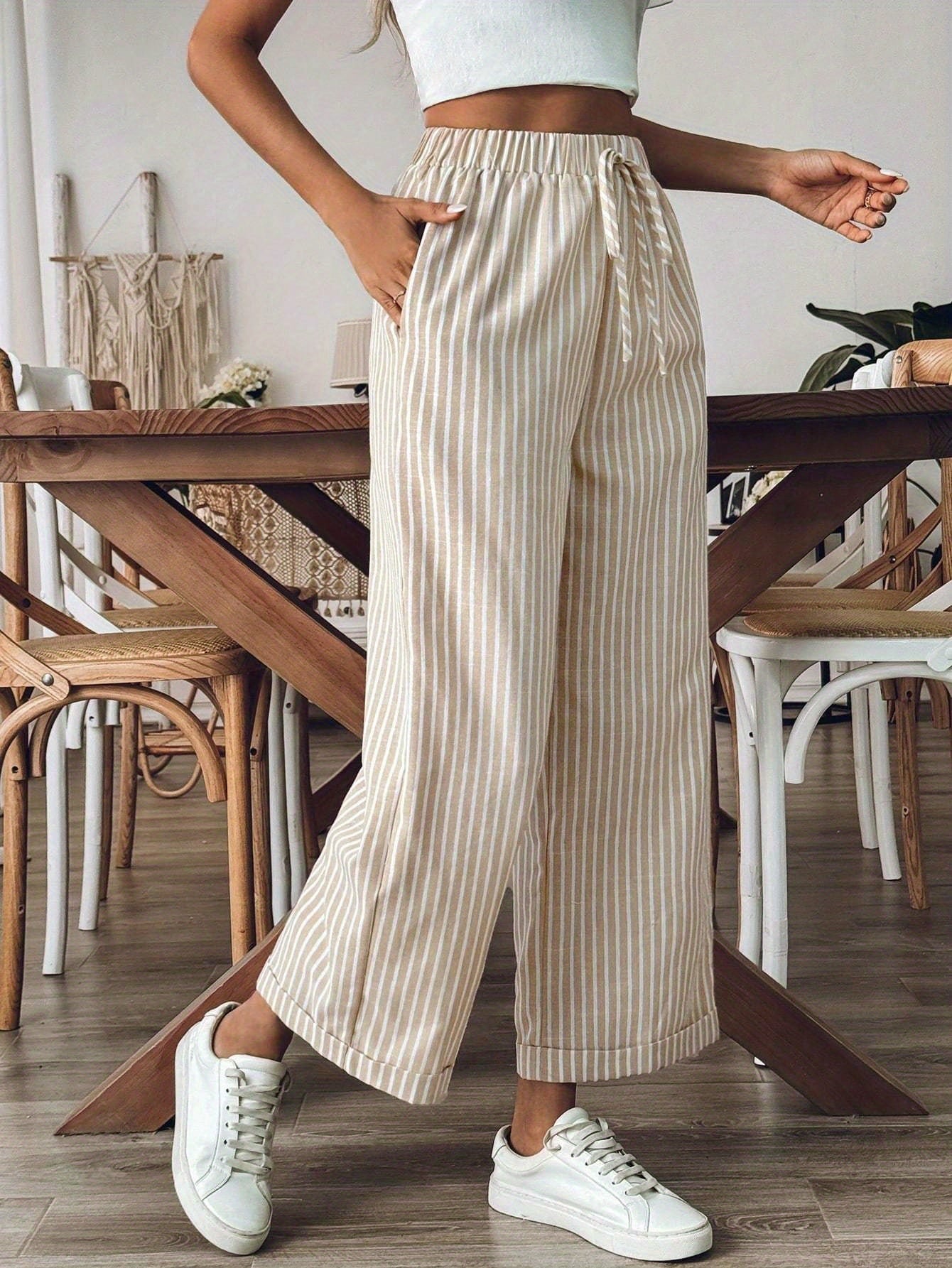 Odette striped wide leg trousers - front view