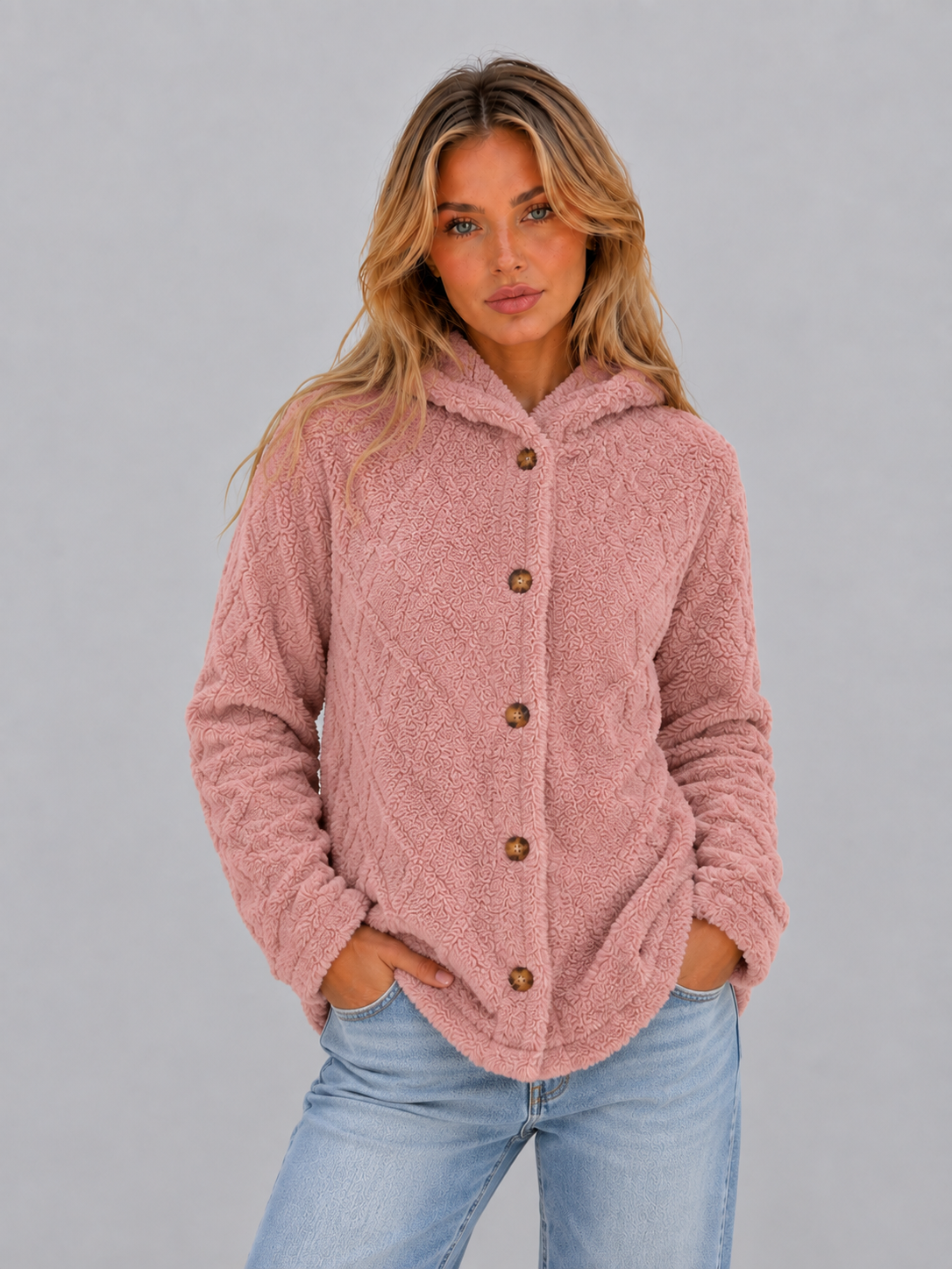 Ondine hooded teddy fleece cardigan - full look