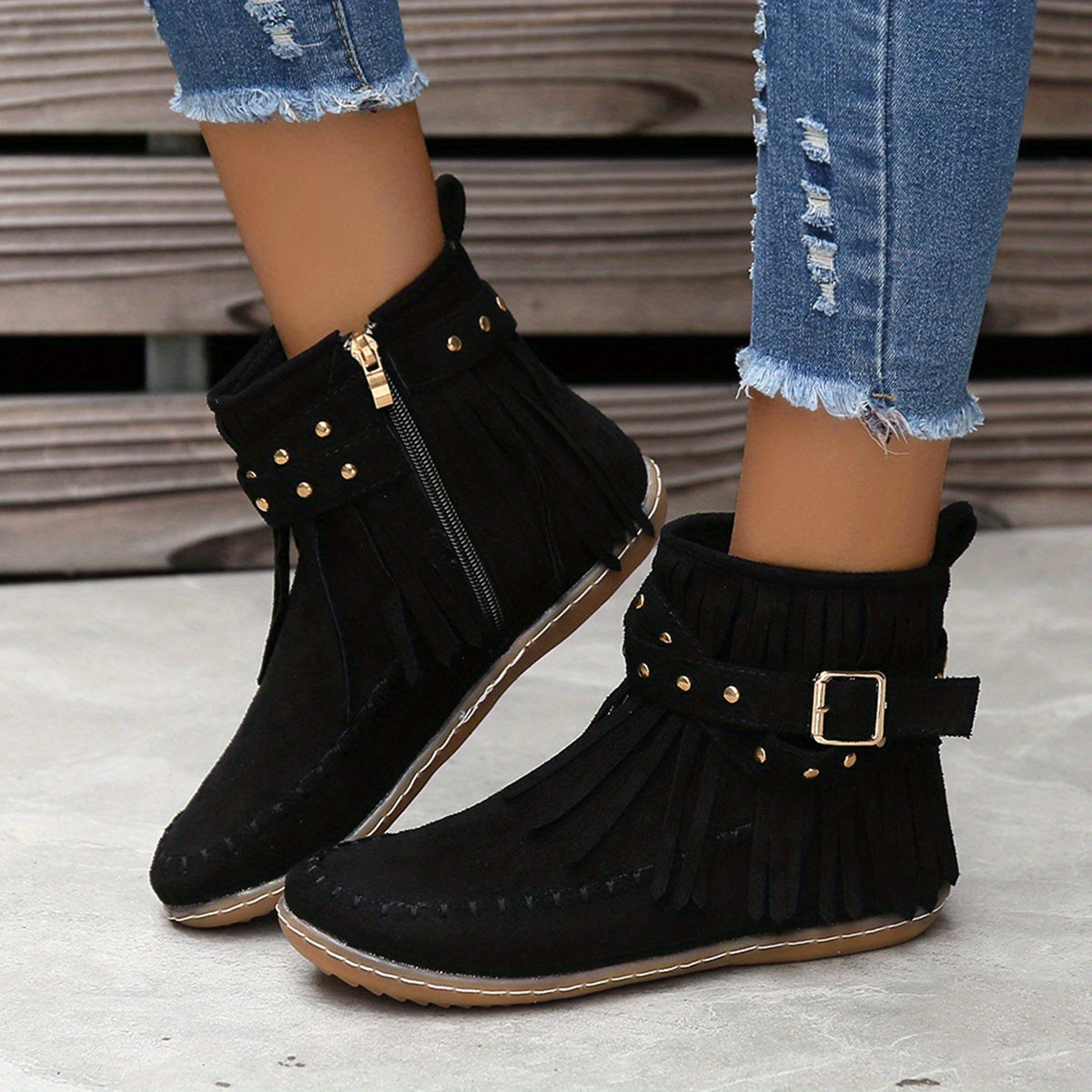 Ottilie | Fringed Western Ankle Boots
