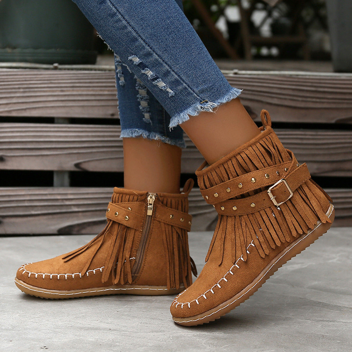 Ottilie | Fringed Western Ankle Boots