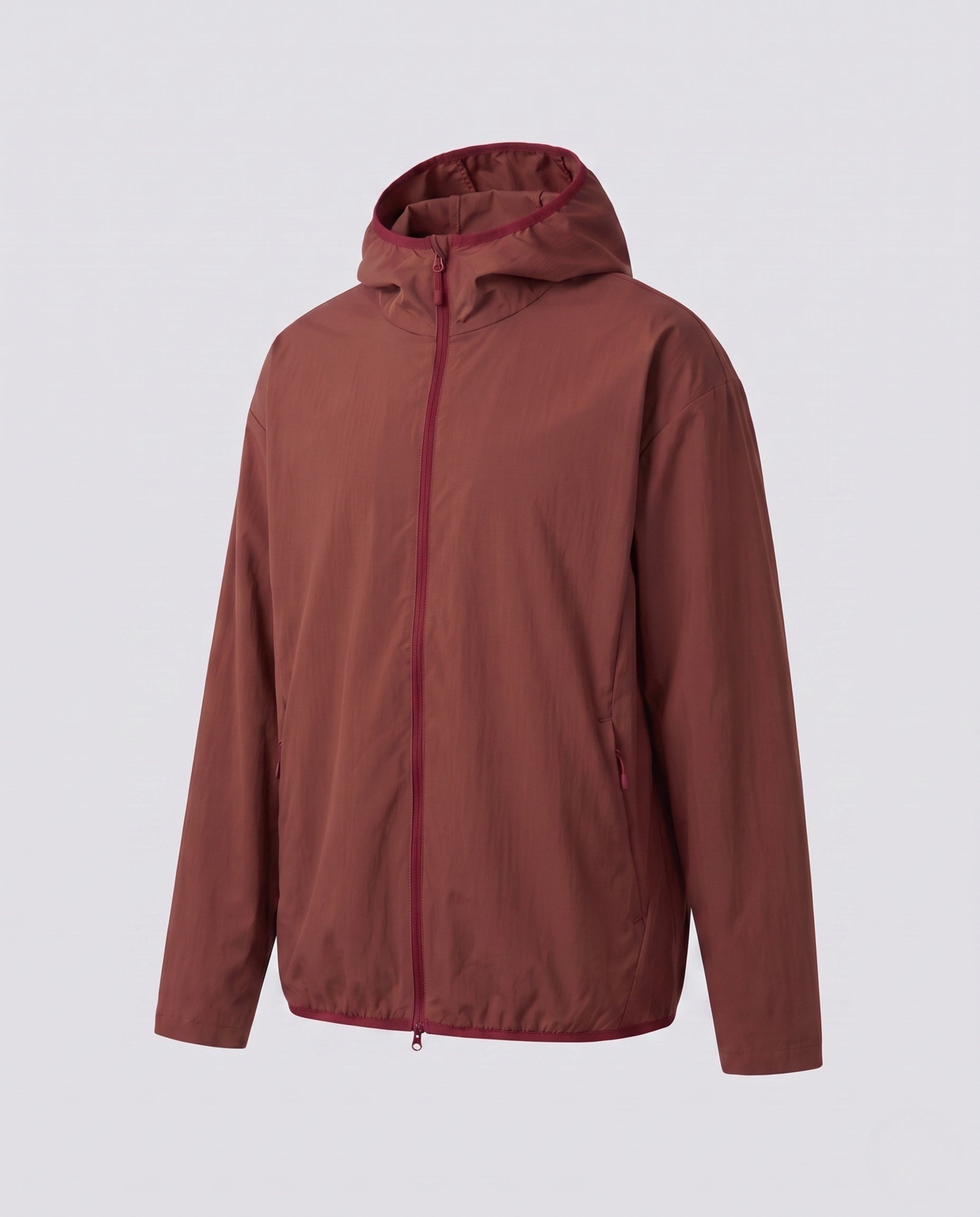 Owen packable hiking hooded jacket - color Brick Red