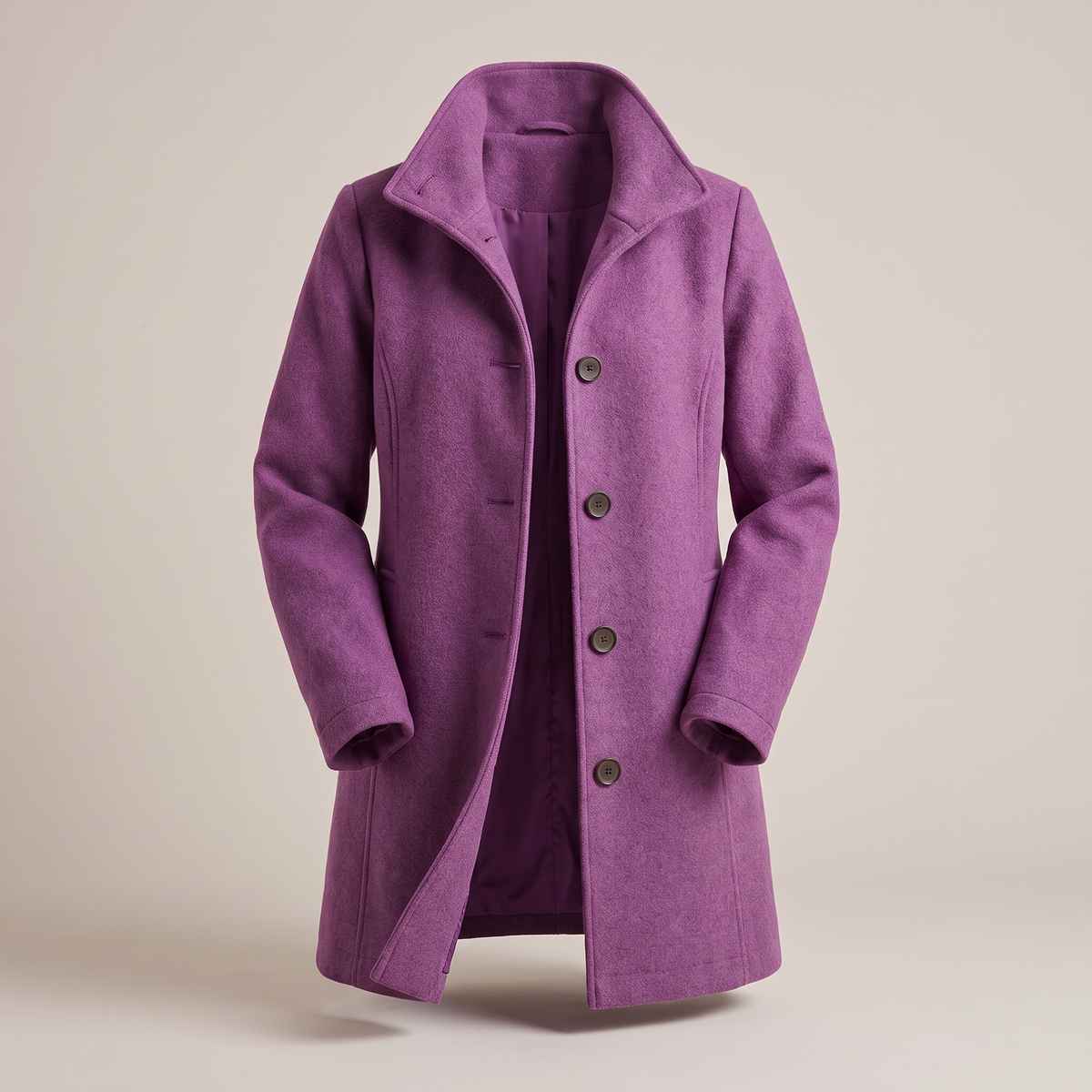 Pandora classic straight-cut button coat, purple