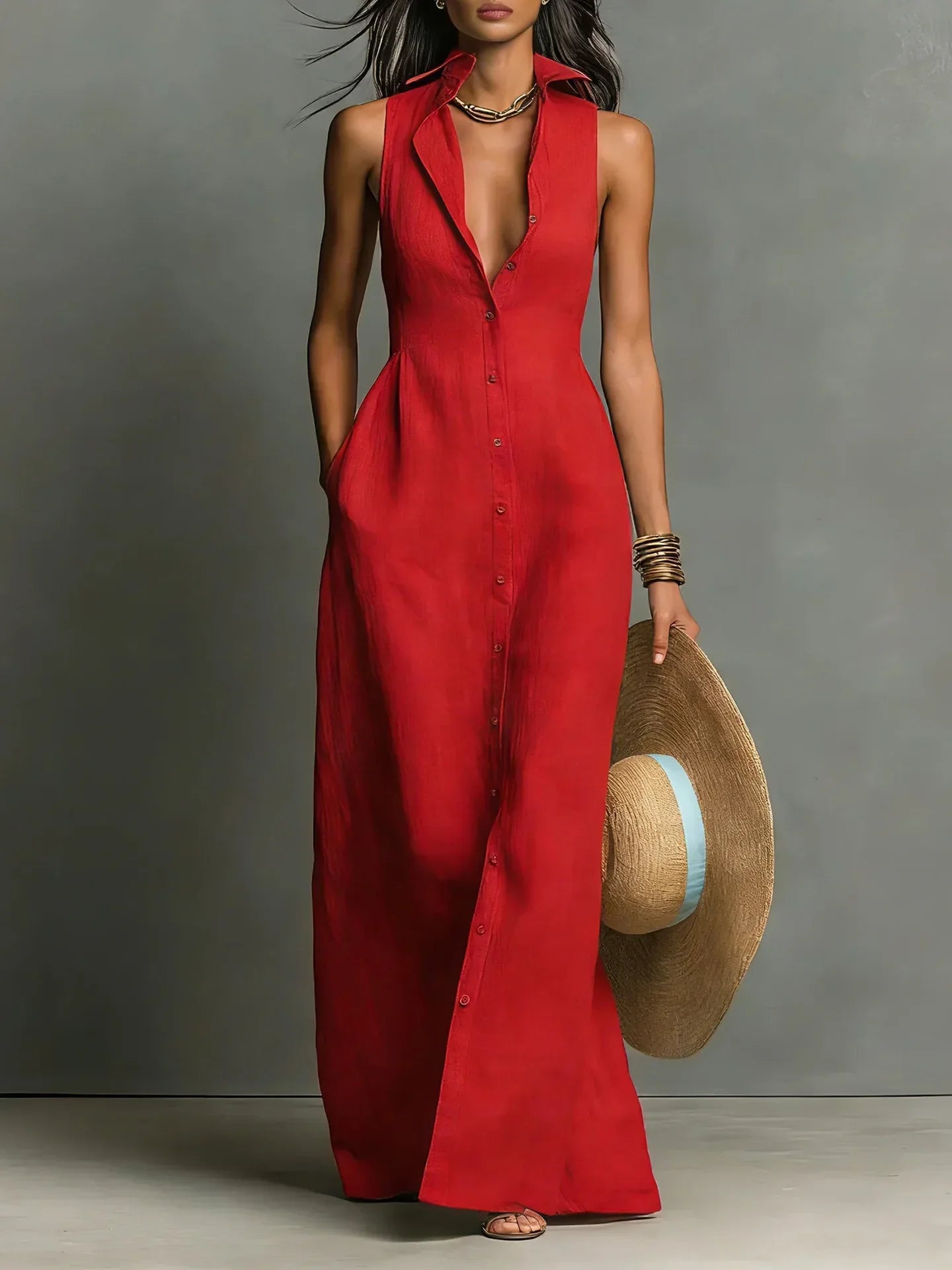Paula | Women's Button Down Sleeveless Maxi Dress