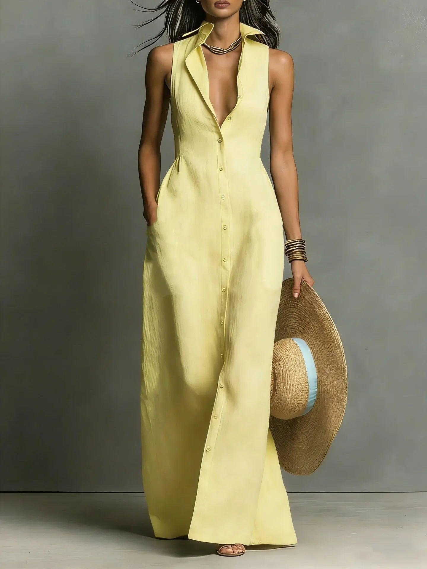Paula | Women's Button Down Sleeveless Maxi Dress