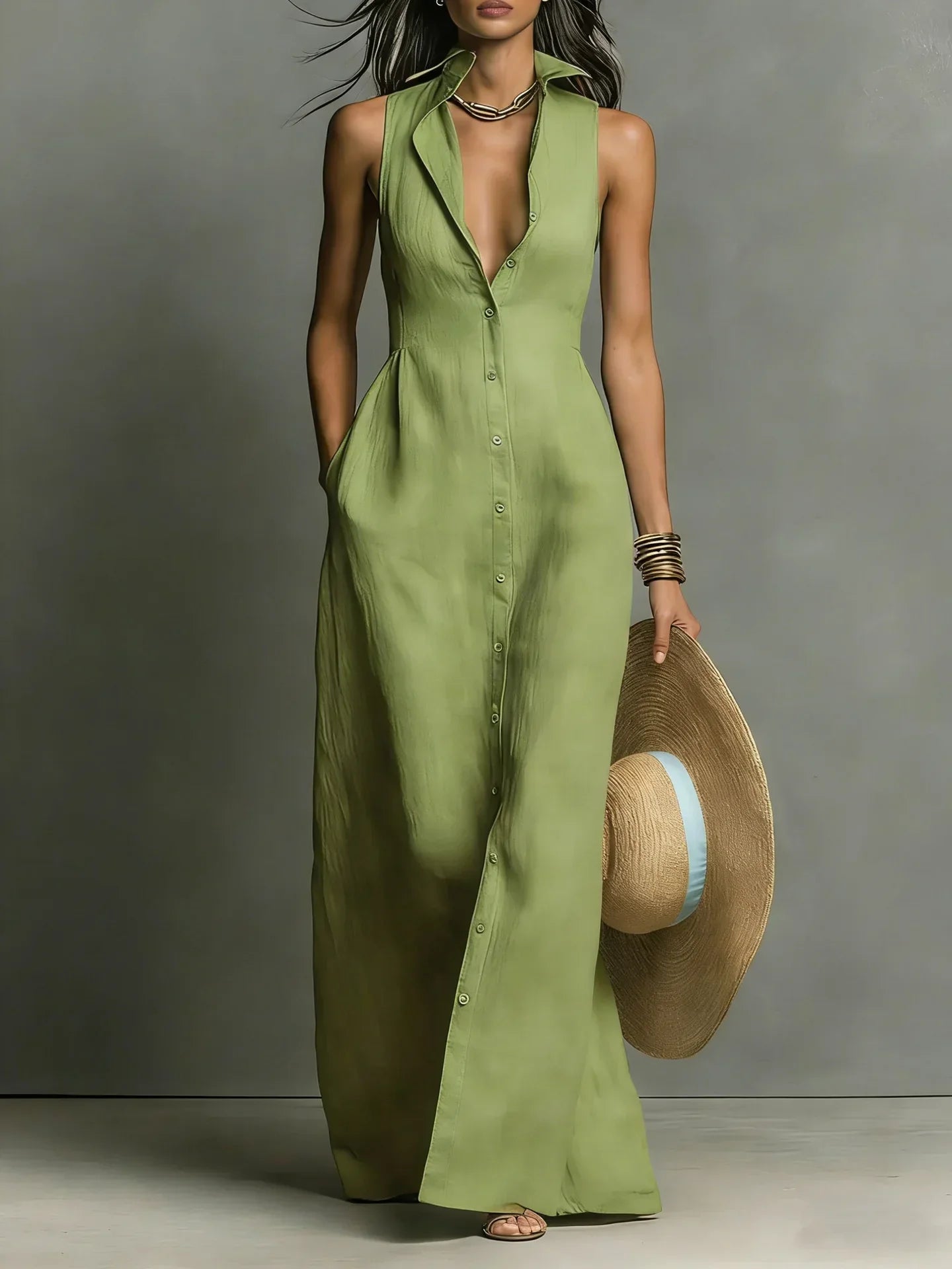 Paula | Women's Button Down Sleeveless Maxi Dress