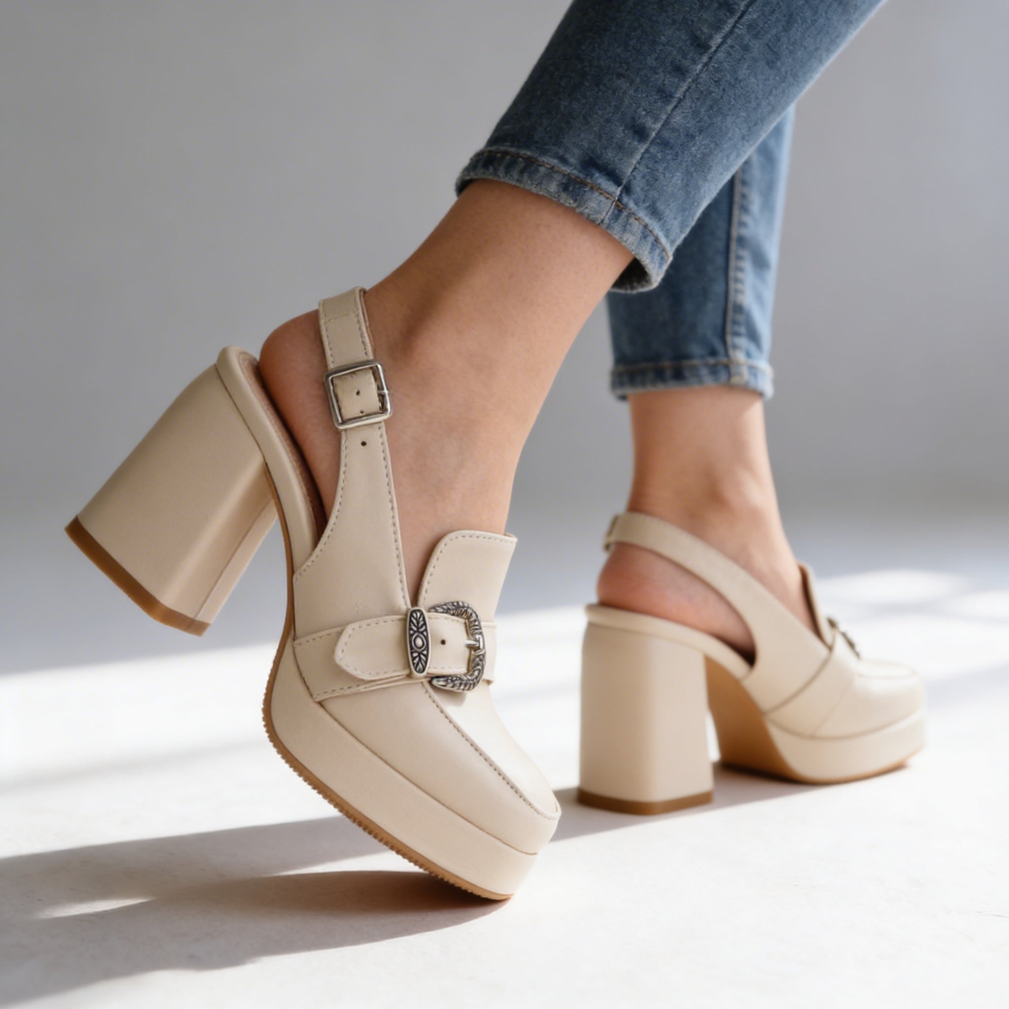 Payton | Buckle Slingback Platform Heels