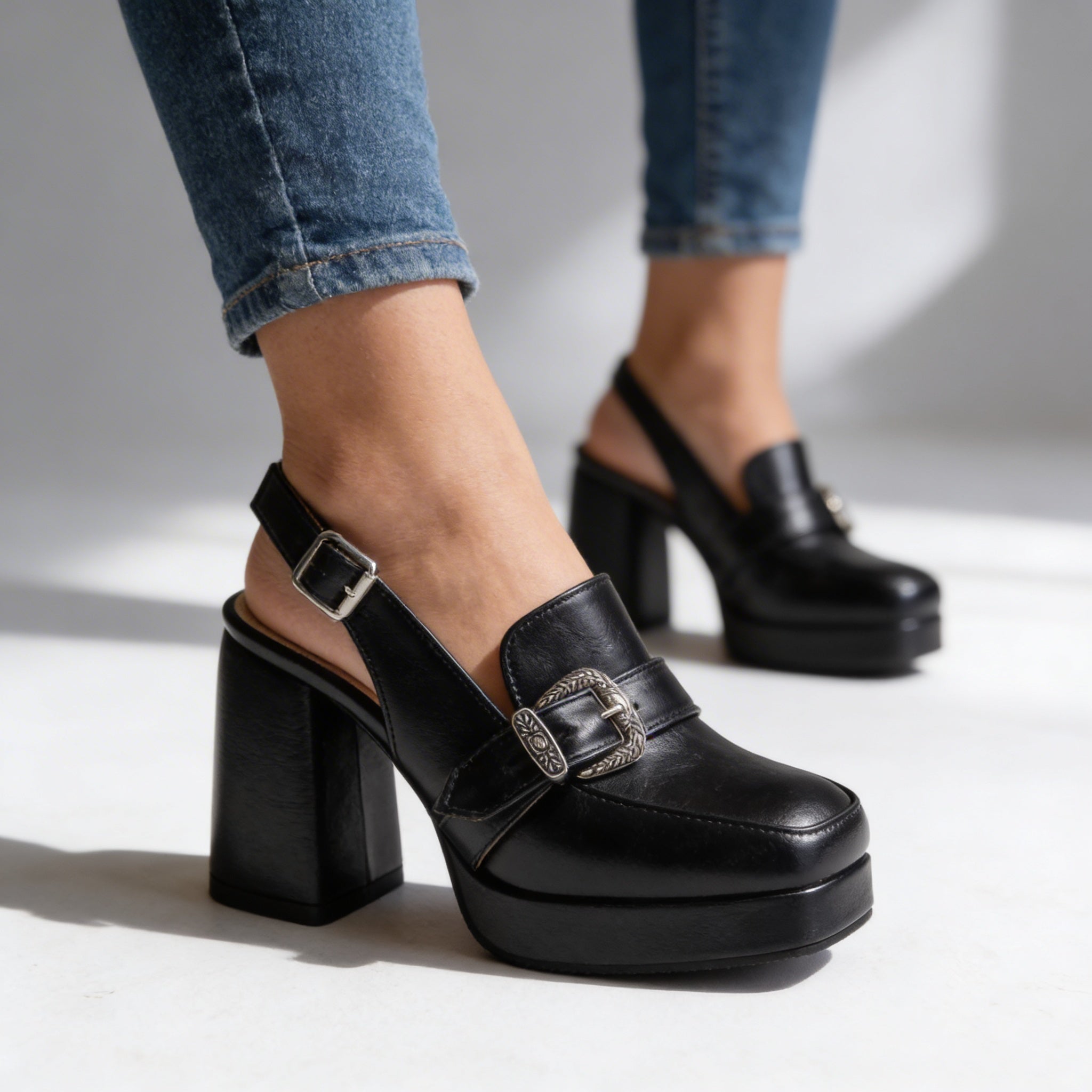 Payton | Buckle Slingback Platform Heels