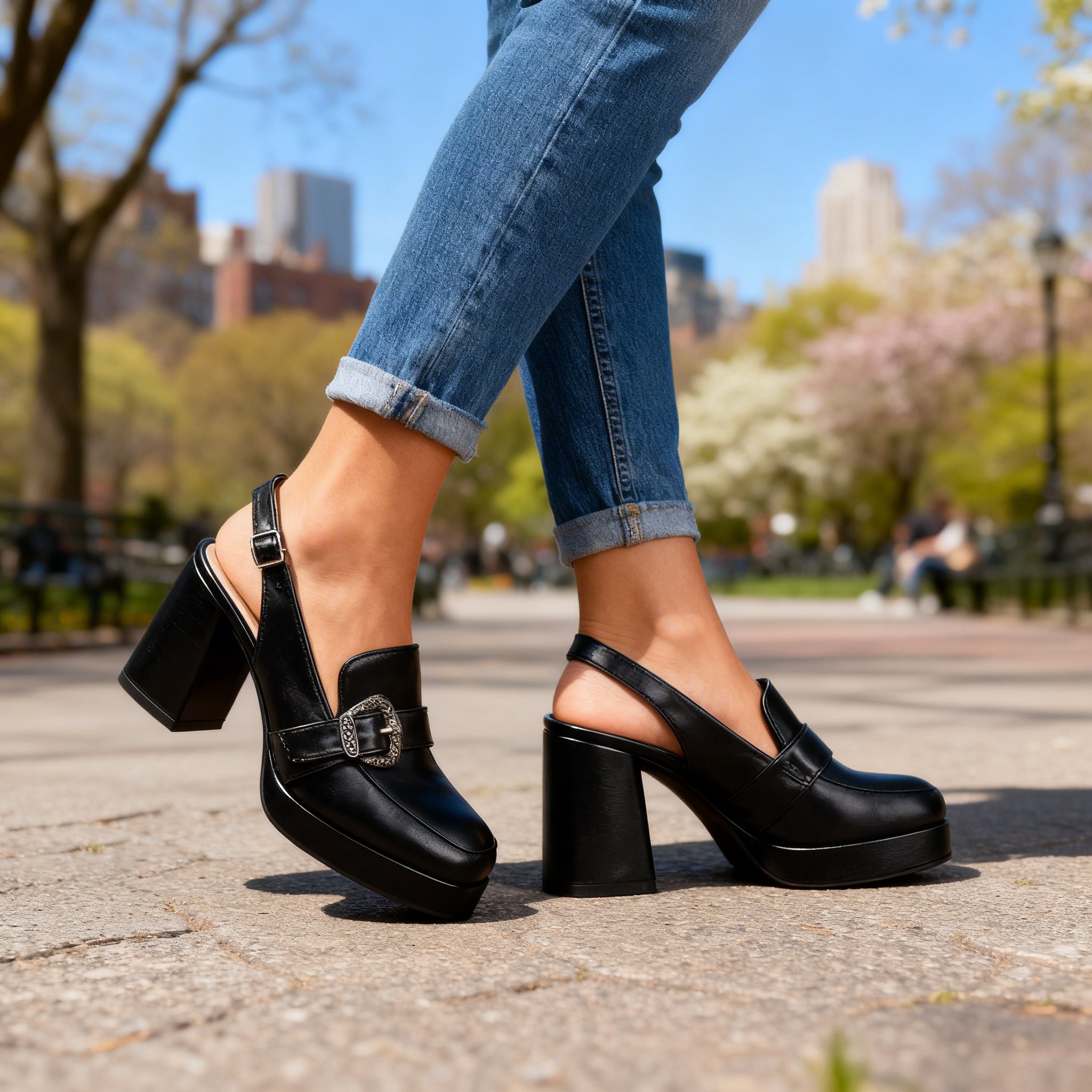 Payton | Buckle Slingback Platform Heels