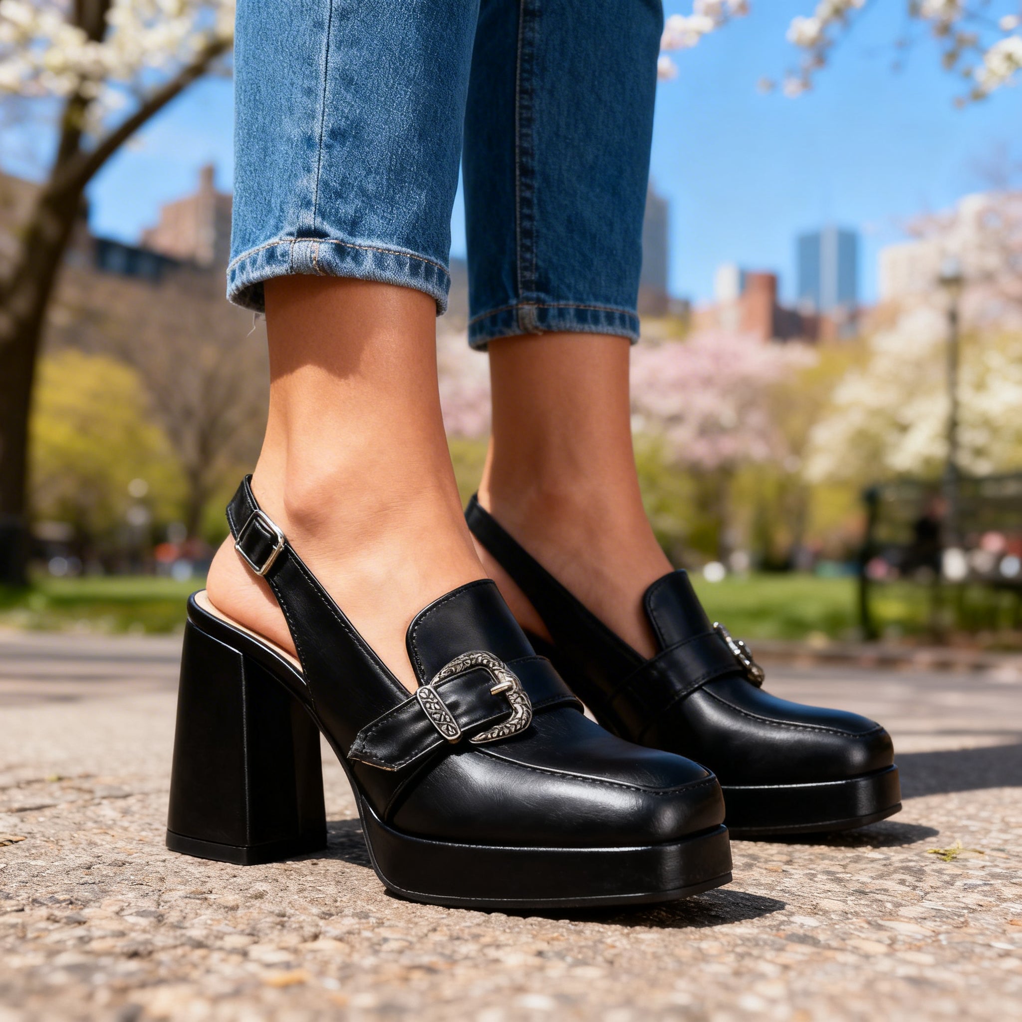 Payton | Buckle Slingback Platform Heels