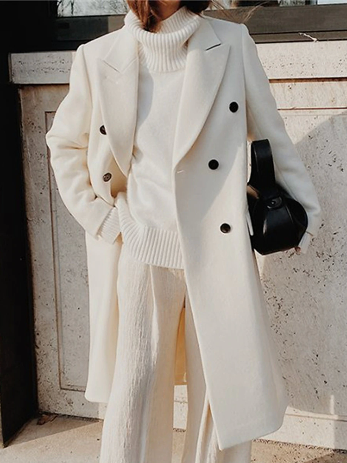Perdita double-breasted notched lapel coat, white