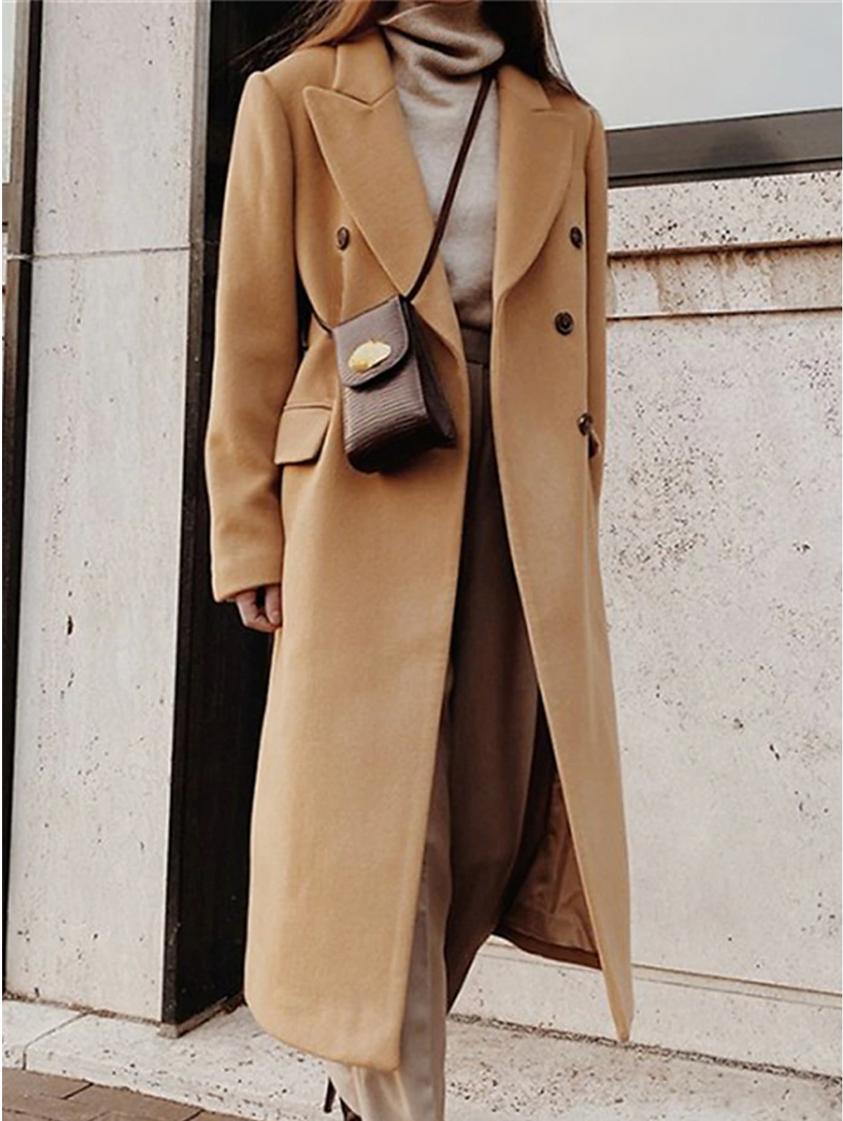 Perdita double-breasted notched lapel coat, khaki