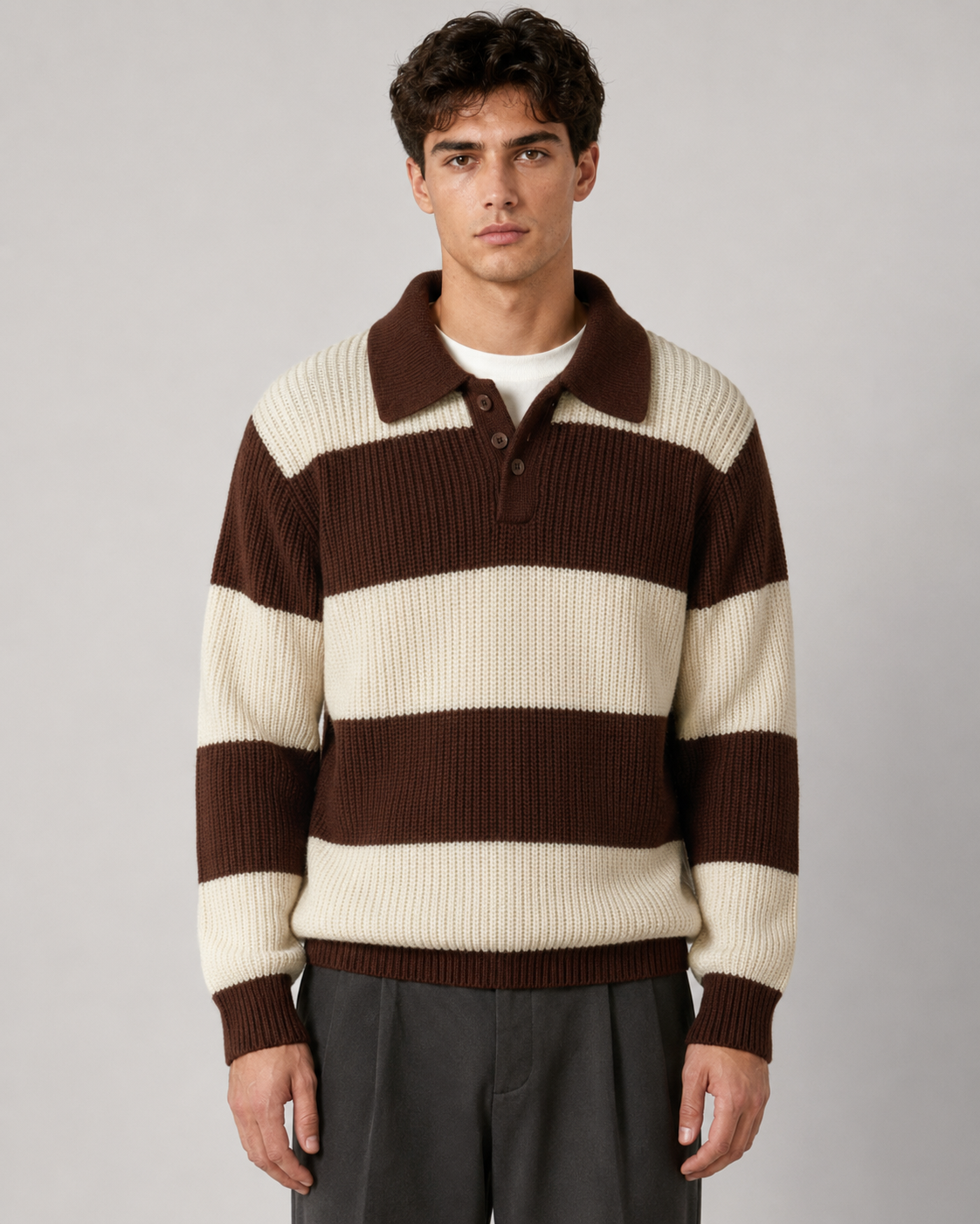 Peter striped knitted polo sweater - front view
