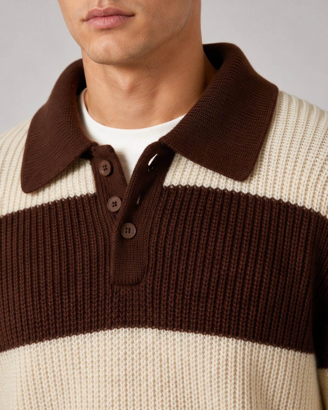 Peter striped knitted polo sweater - collar detail
