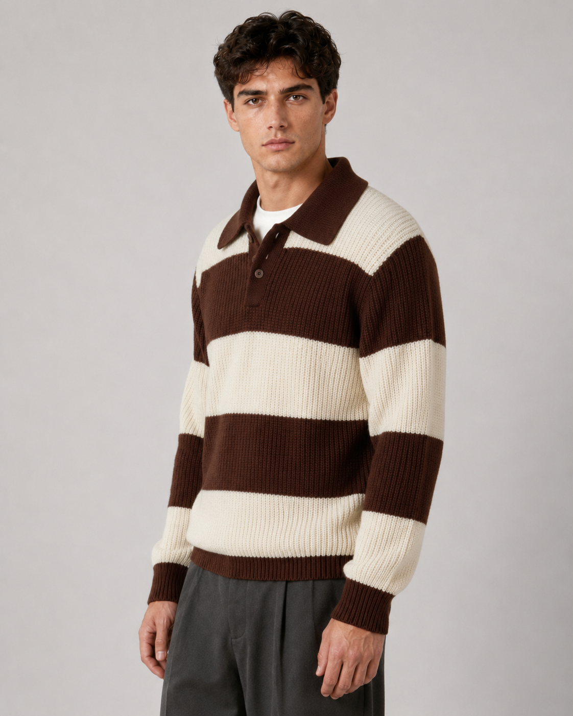 Peter striped knitted polo sweater - full look