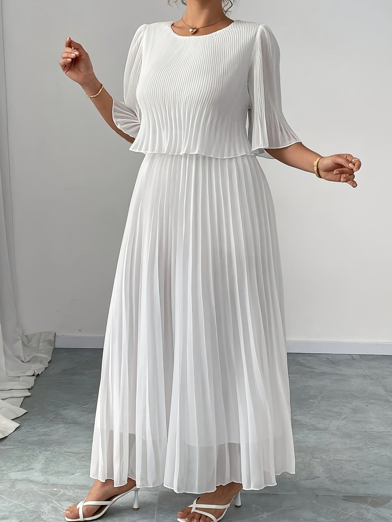Philippa chiffon a-line maxi dress - pleat detail