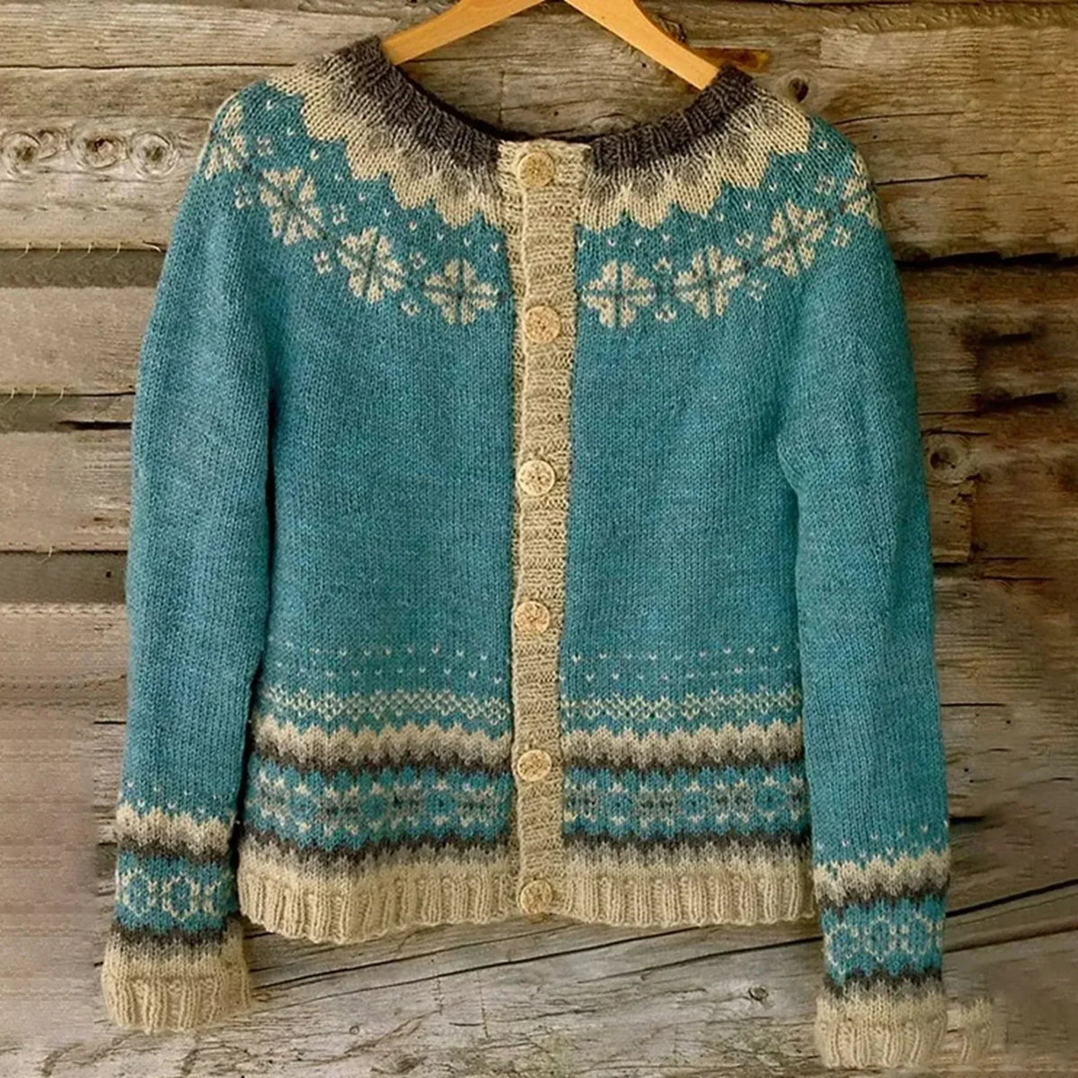 Philomena nordic pattern button cardigan, blue