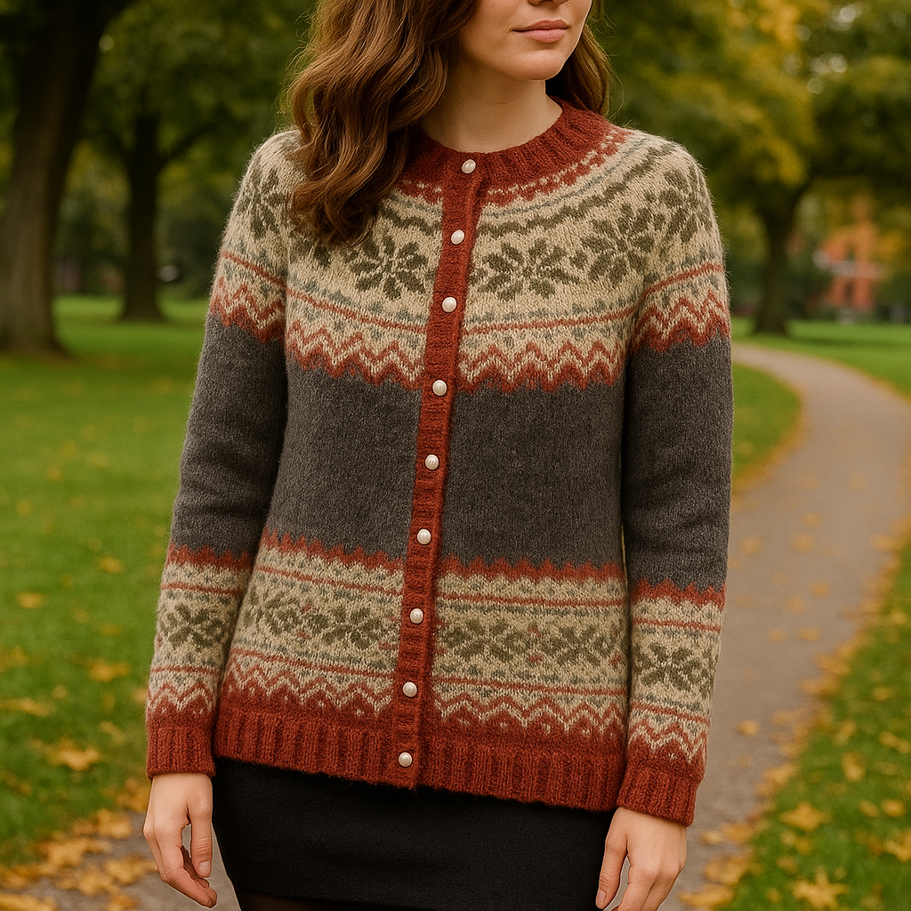 Philomena nordic pattern button cardigan, view 3