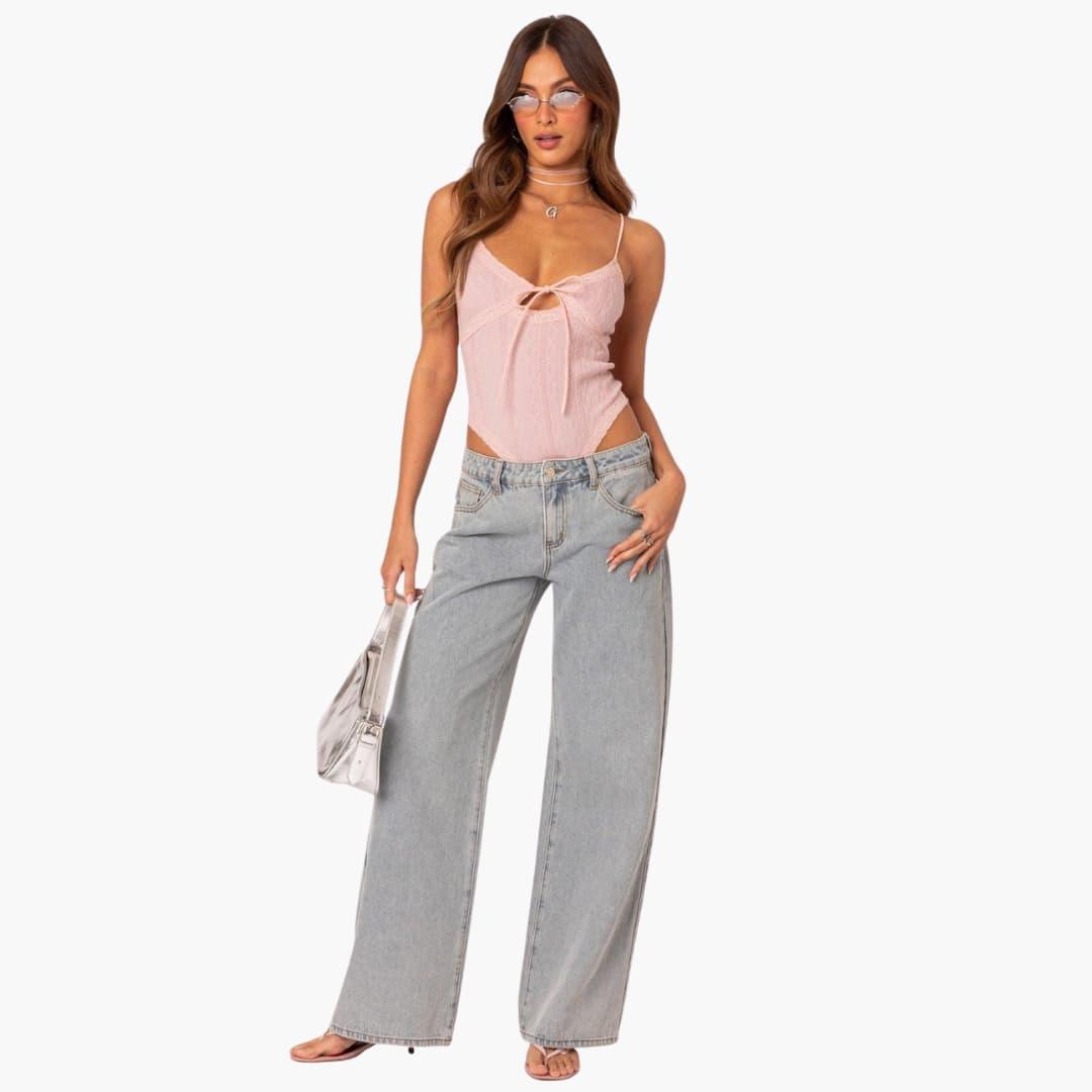 Quinn wide leg light wash jeans - front view