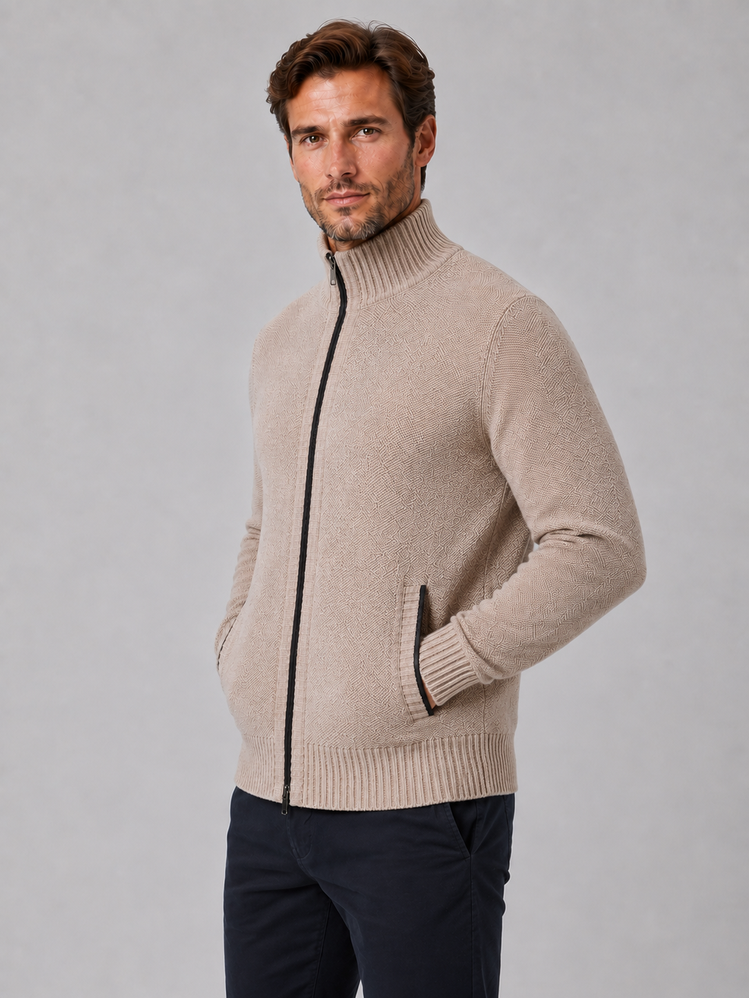 Ralph full zip knit cardigan funnel neck - back view