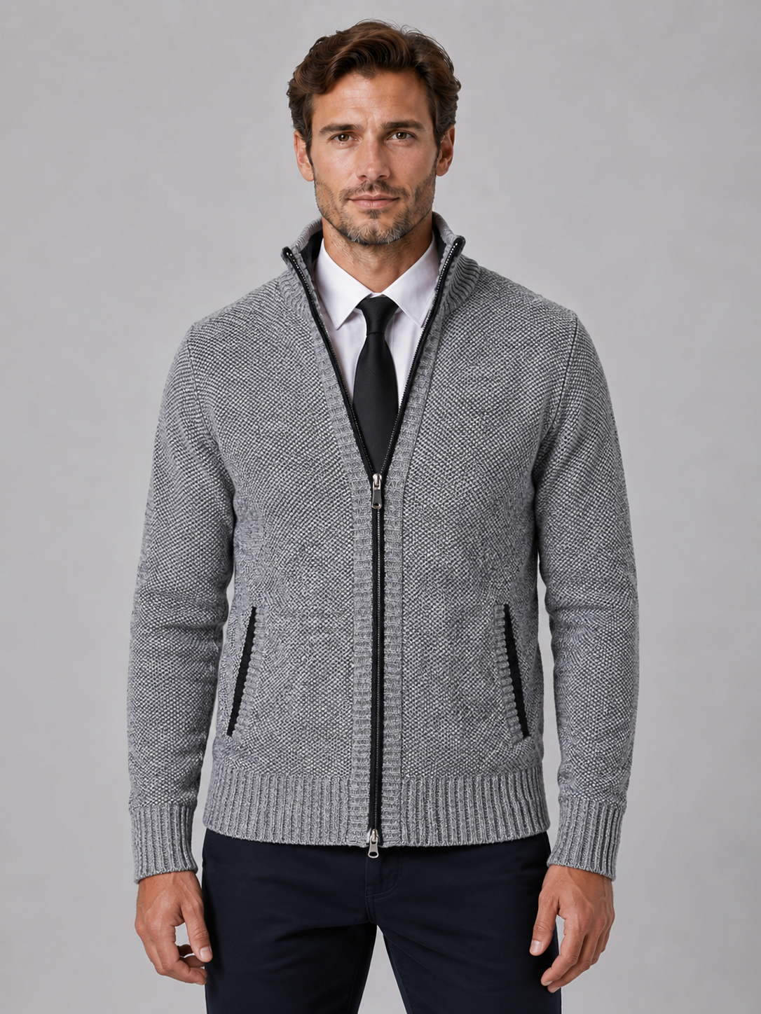 Ralph full zip knit cardigan funnel neck - collar detail