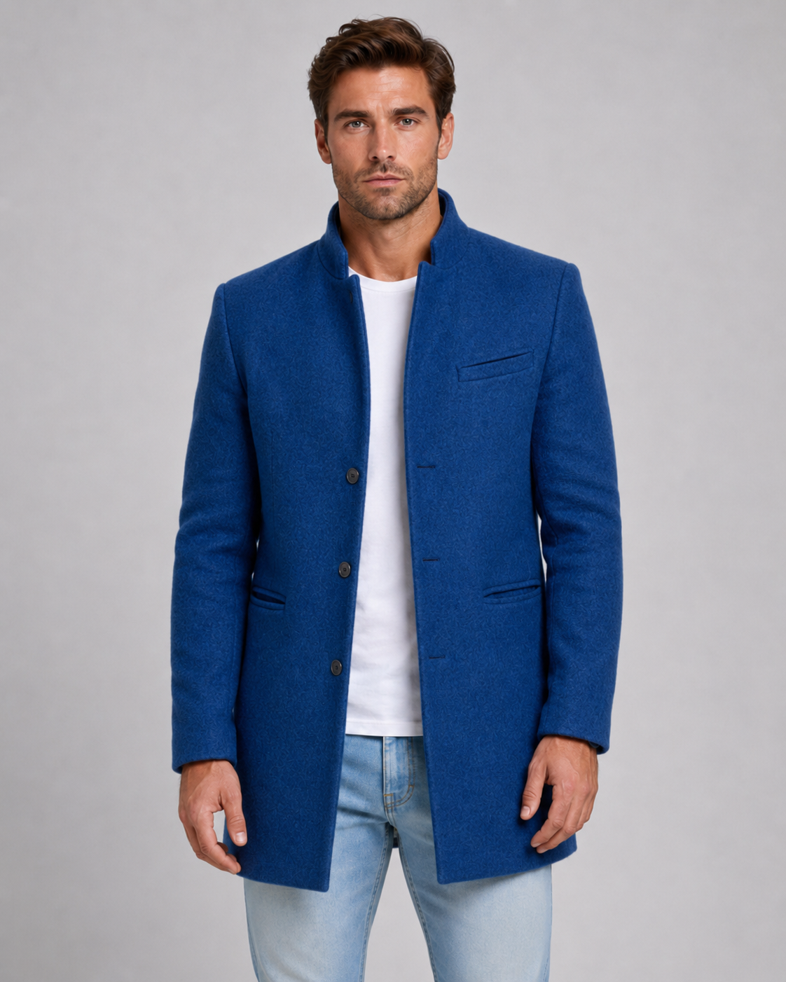 Raymond stand collar wool coat - front view