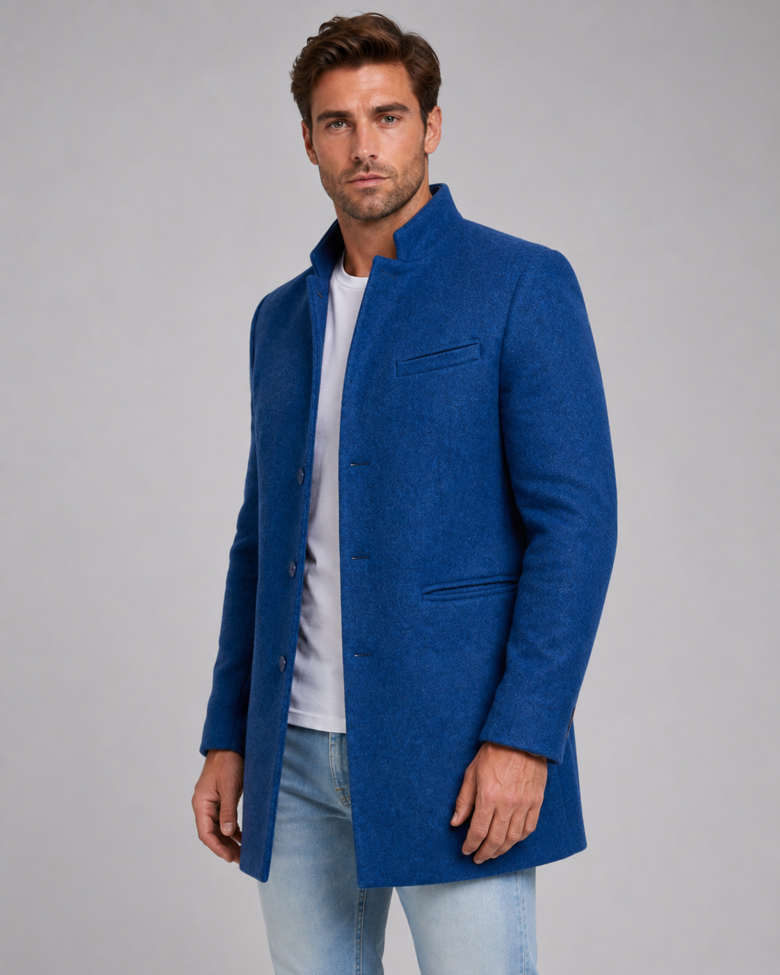 Raymond stand collar wool coat - back view