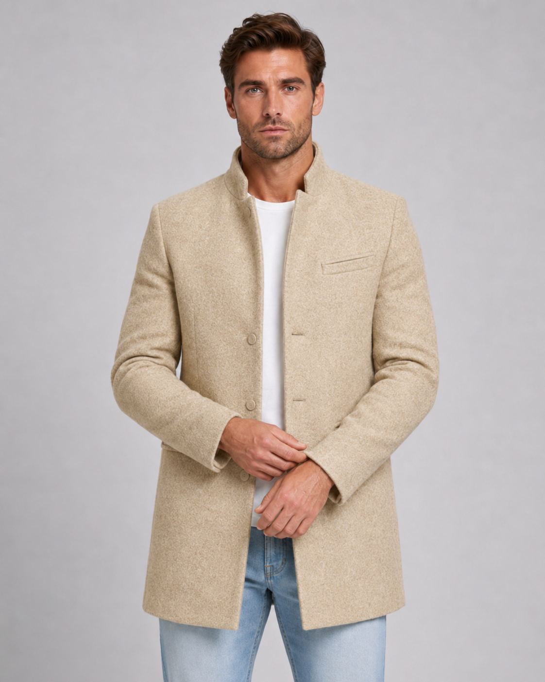 Raymond stand collar wool coat - collar detail