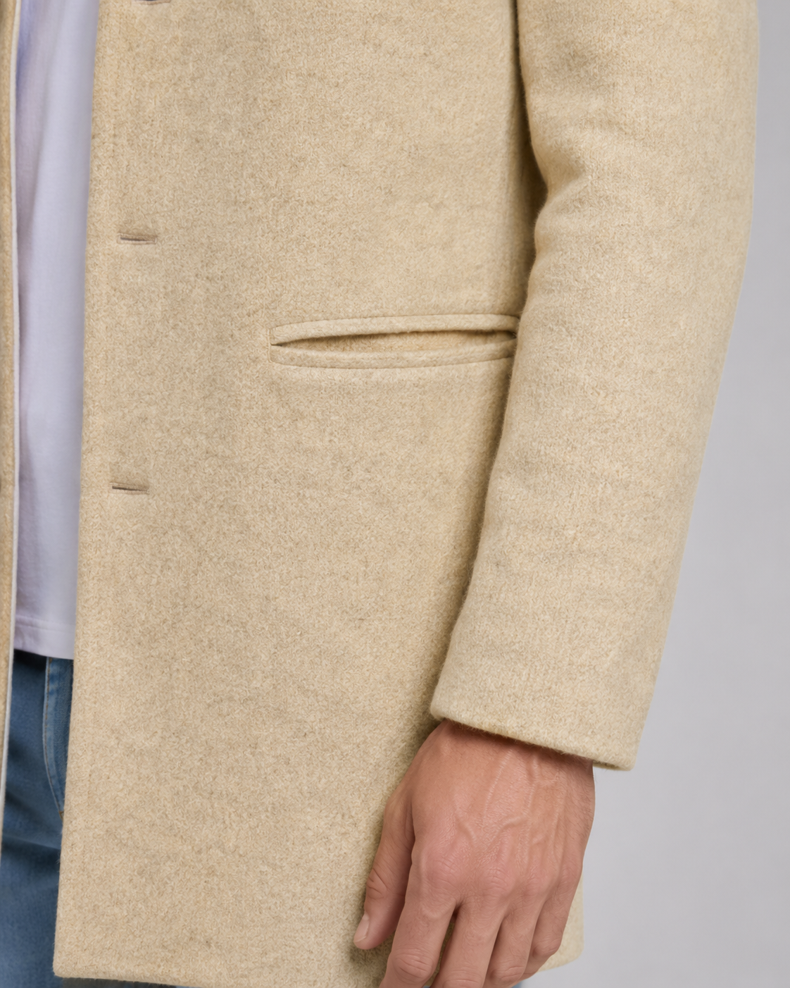 Raymond stand collar wool coat - pocket detail