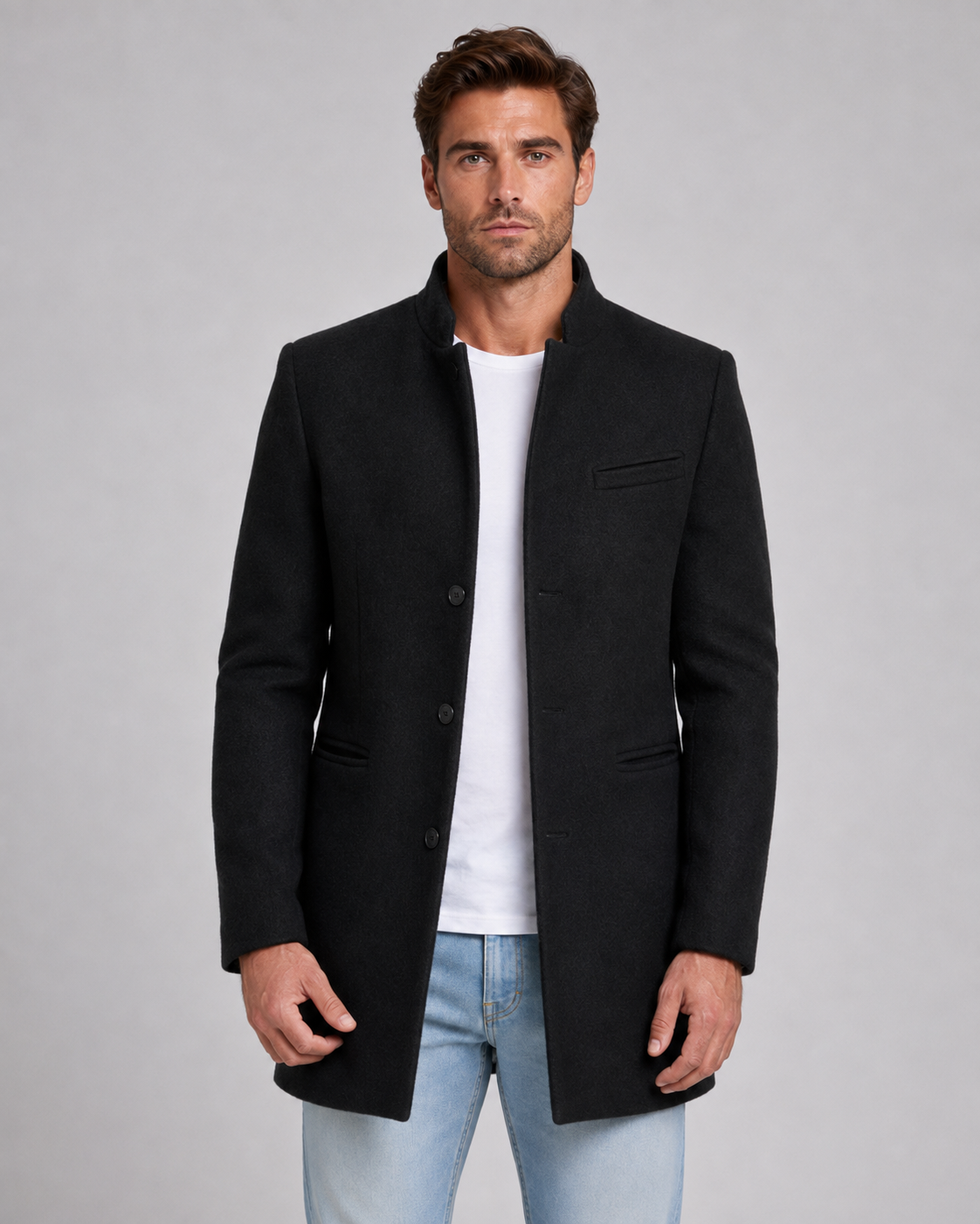 Raymond stand collar wool coat - styled outfit