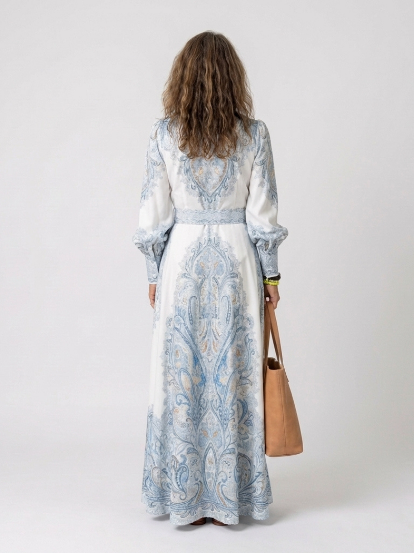 Rebecca | Elegant Paisley Belted Maxi Dress