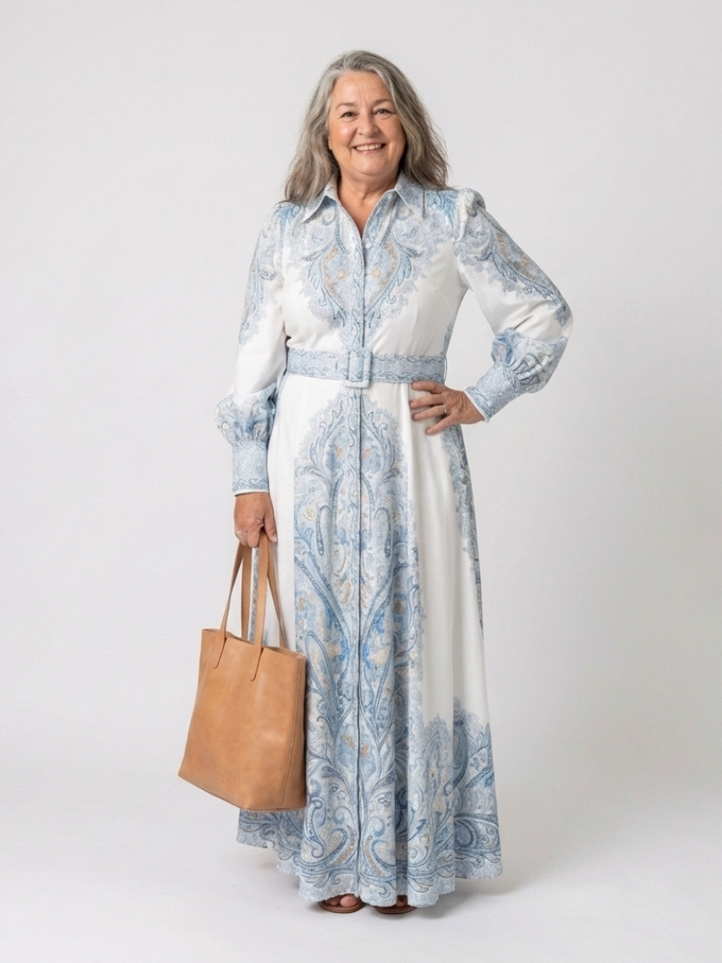 Rebecca | Elegant Paisley Belted Maxi Dress