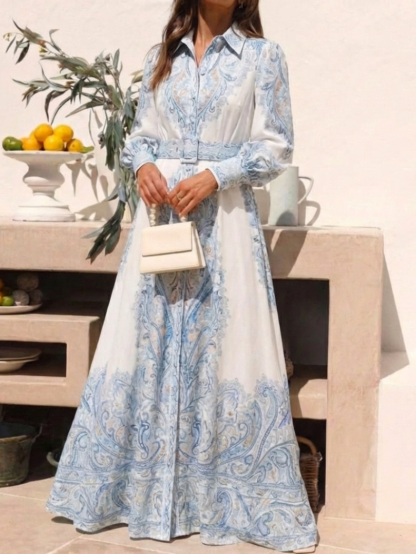 Rebecca | Elegant Paisley Belted Maxi Dress